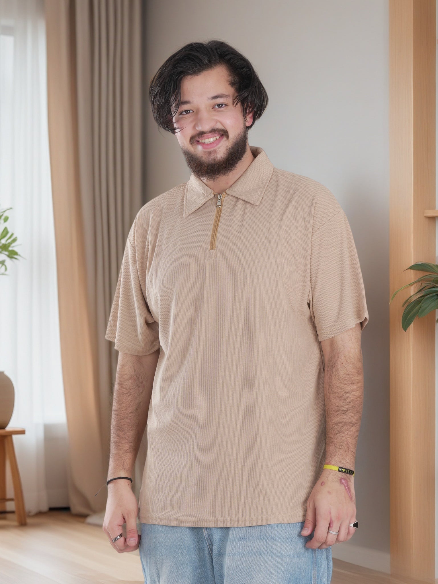 Men Zip up Neck - Short Sleeve Shirt FineLook Men Zip up Neck - Short Sleeve Shirt FineLook