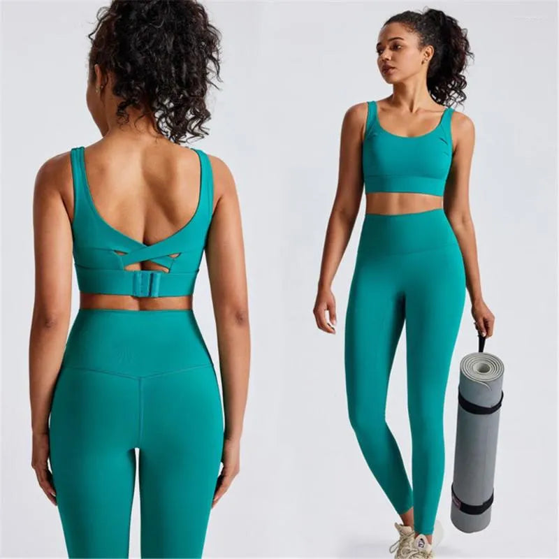 2-Piece Cross Back Sports top and Yoga Leggings.