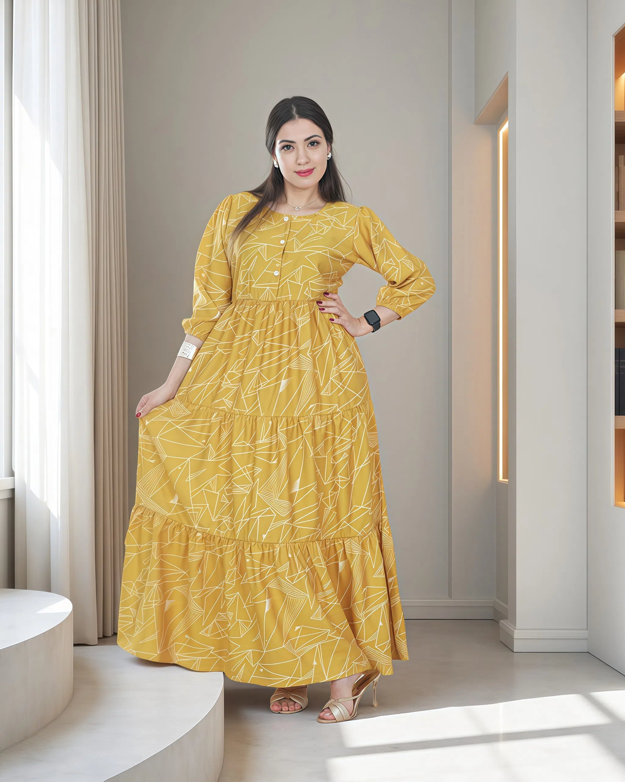 Women Yellow Long Maxi Dress FineLook Women Yellow Long Maxi Dress FineLook