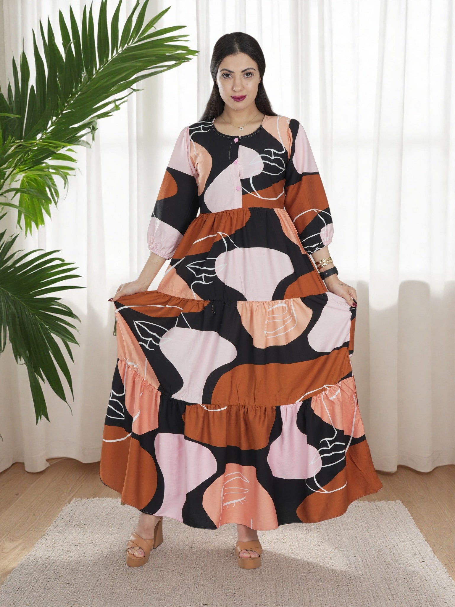 Women's Printed Maxi Dress Modest Loose Fit Long Dress for Everyday FineLook Women's Printed Maxi Dress Modest Loose Fit Long Dress for Everyday FineLook
