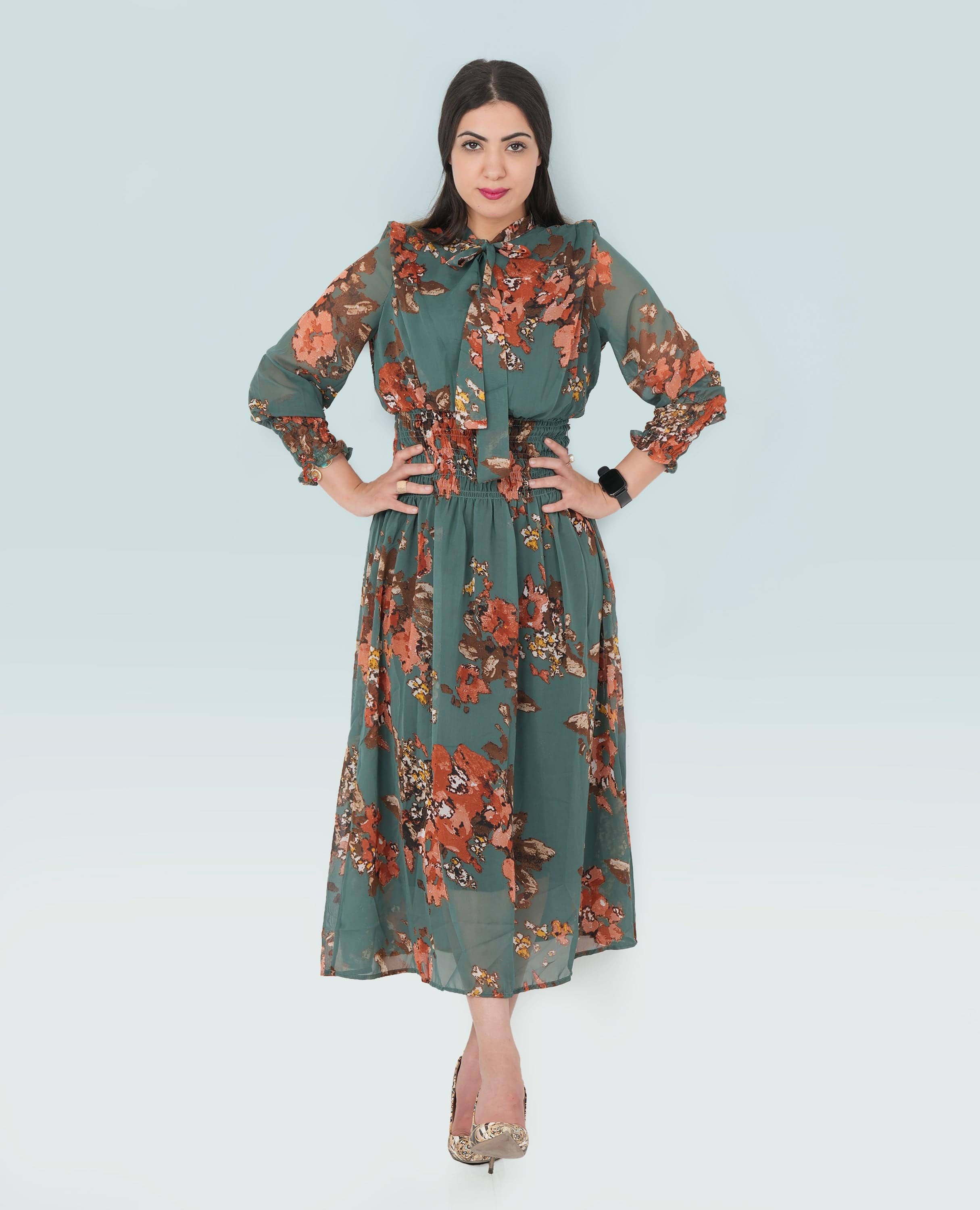 Elegant Maxi Tie Neck Dress for Women.