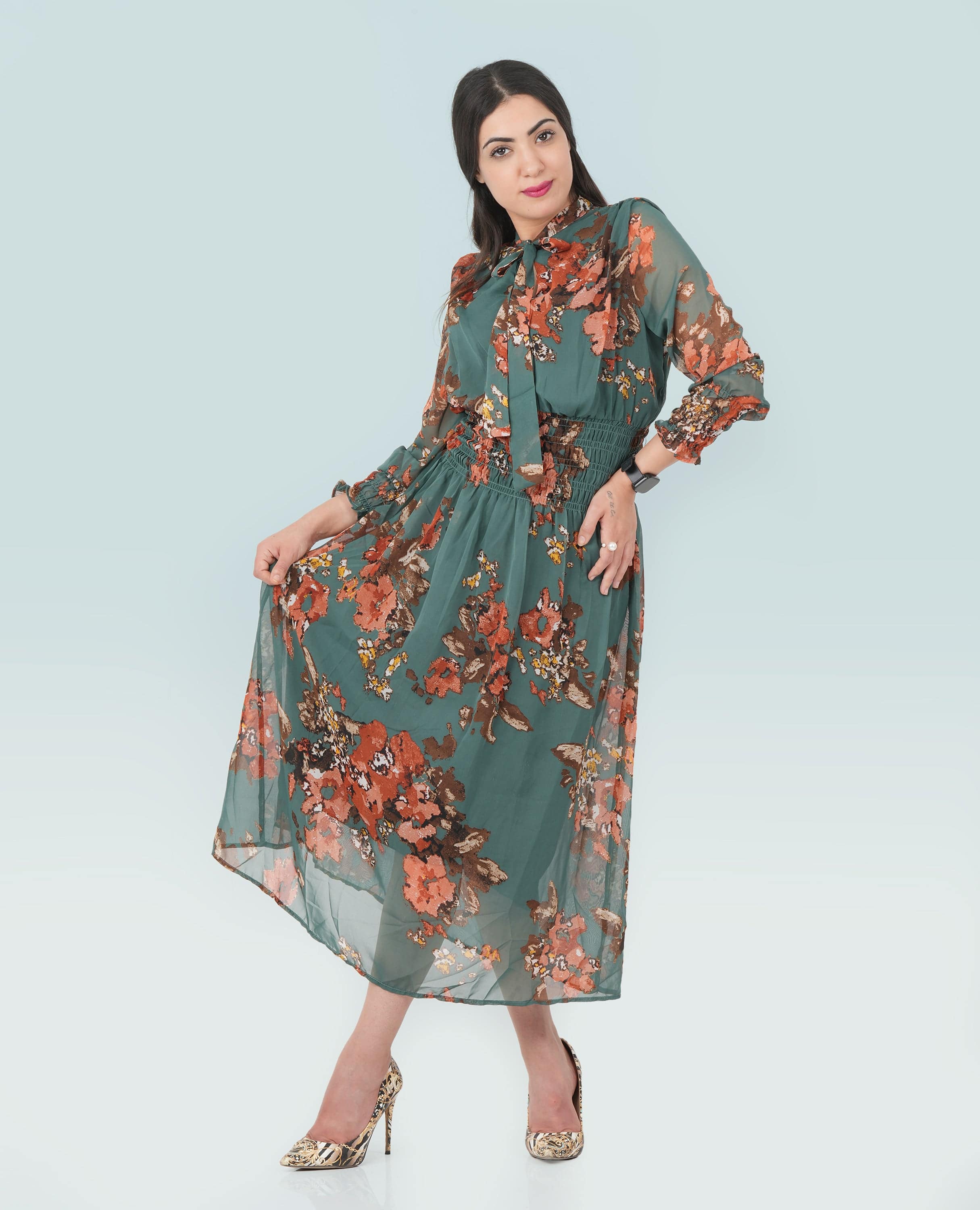 Elegant Maxi Tie Neck Dress for Women.