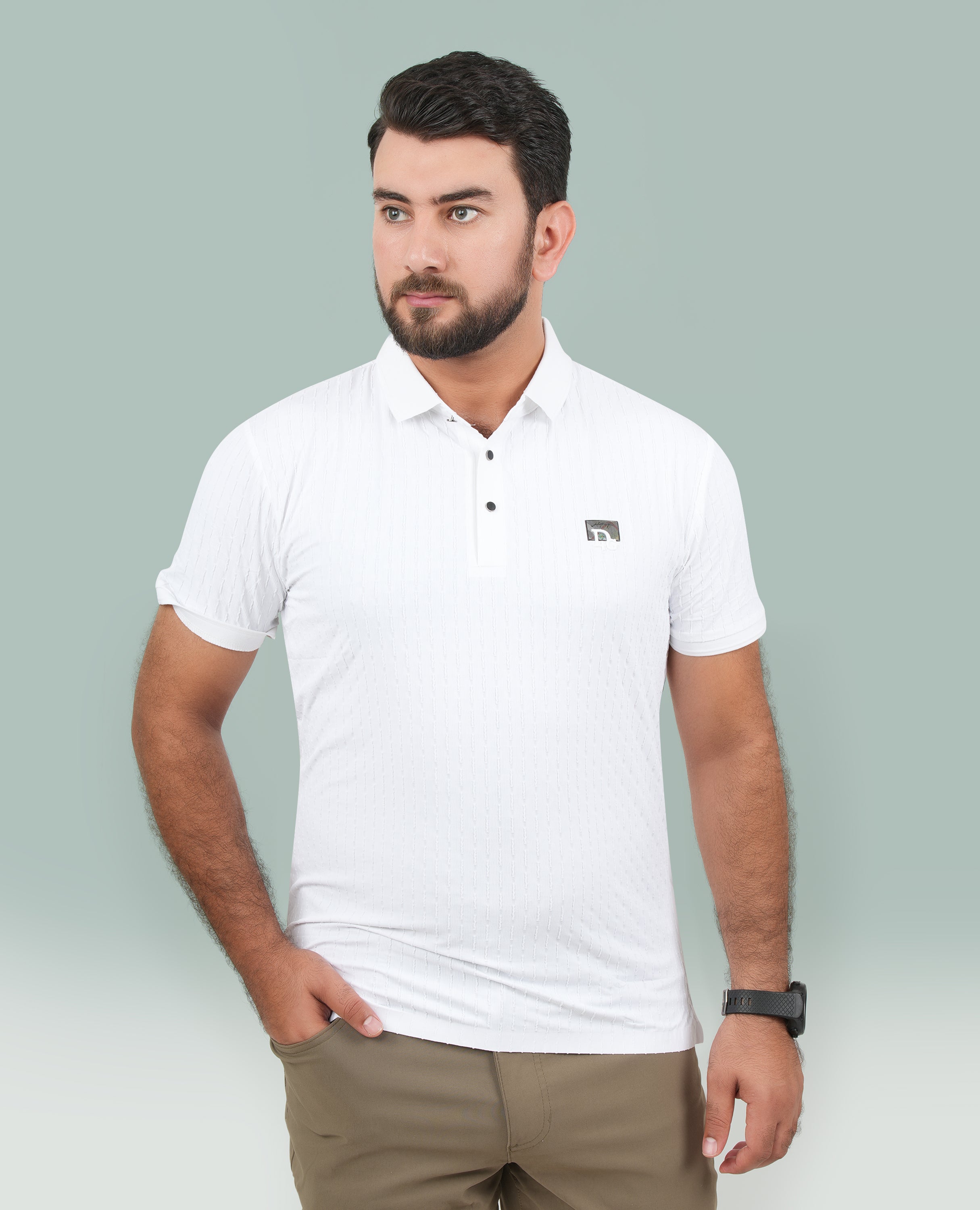 Men’s Textured Stretch Polo Shirt – 3 Button, Classic Collar.