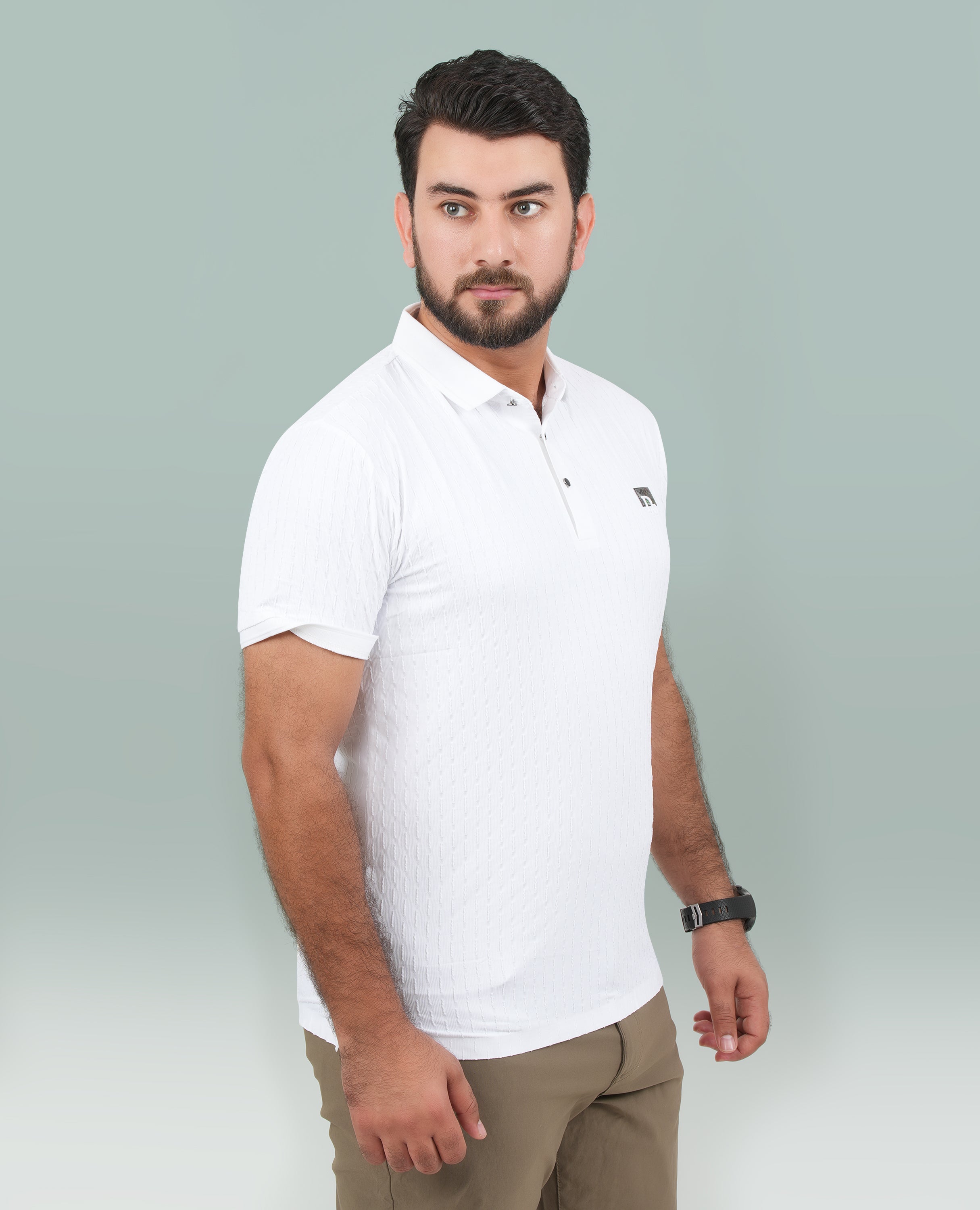 Men’s Textured Stretch Polo Shirt – 3 Button, Classic Collar.
