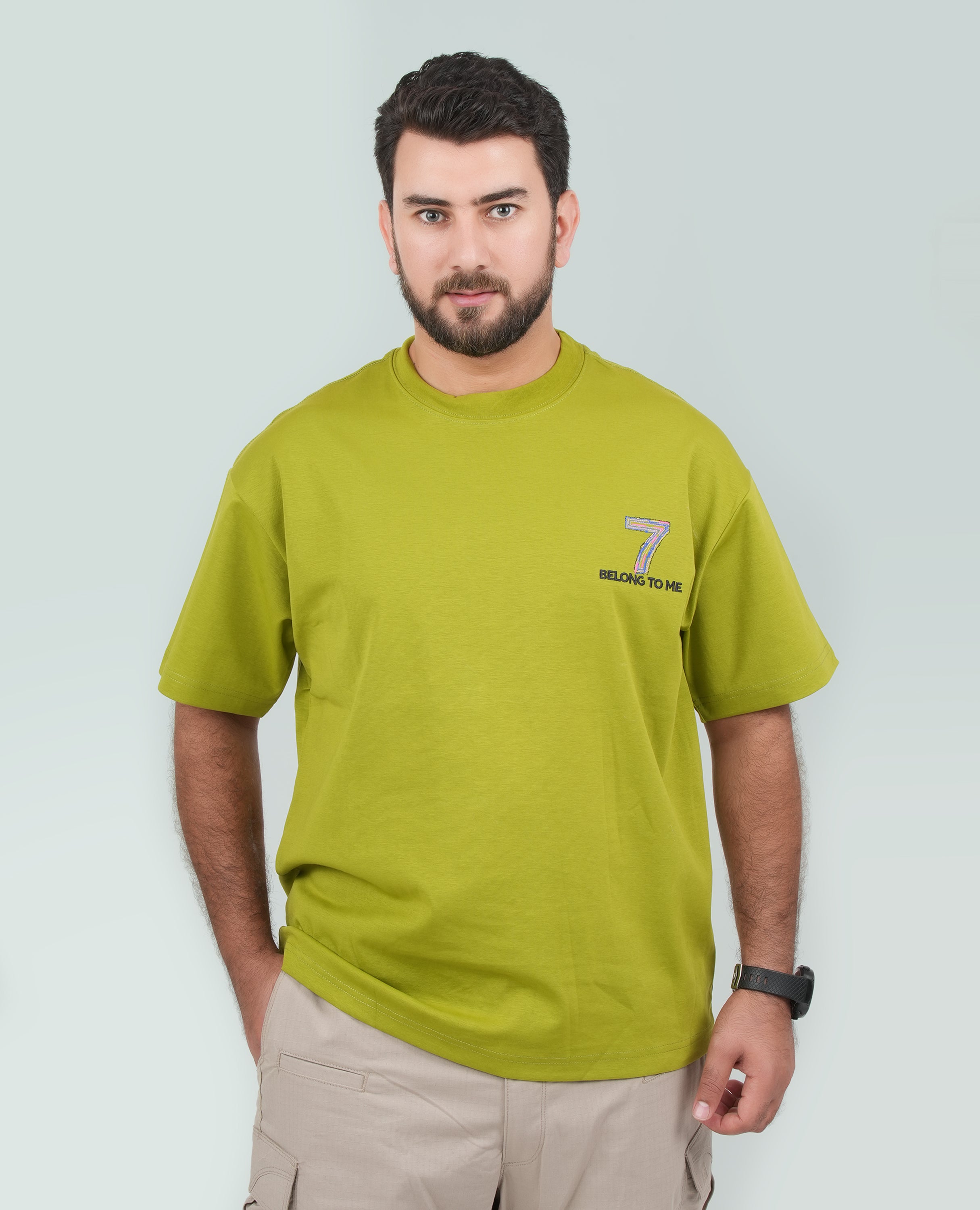 Men's Oversized Graphic Shirt – Back Full Print, Front “7” Minimal