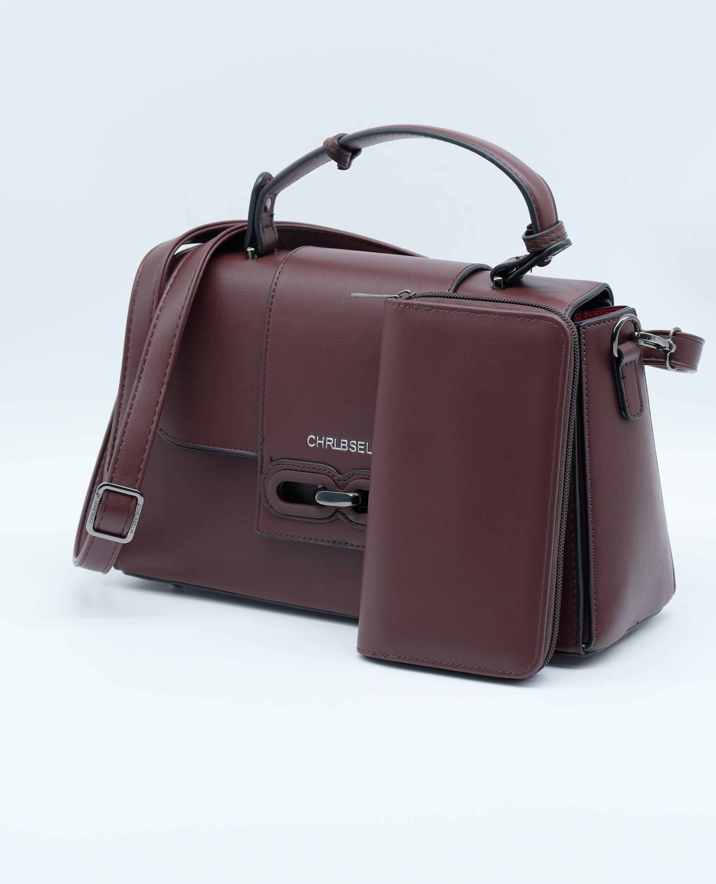 Elegant Women's Handbag with Twist Lock, Sturdy Handle, Detachable Strap & Matching Wallet.
