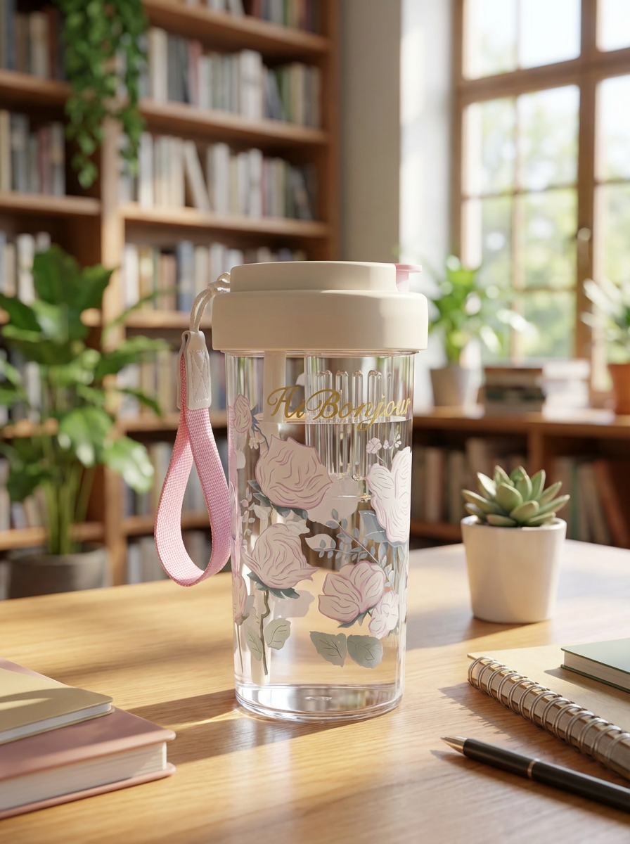 Floral Infuser Water Bottle with Straw & Strap – Leakproof Aesthetic D – FineLook