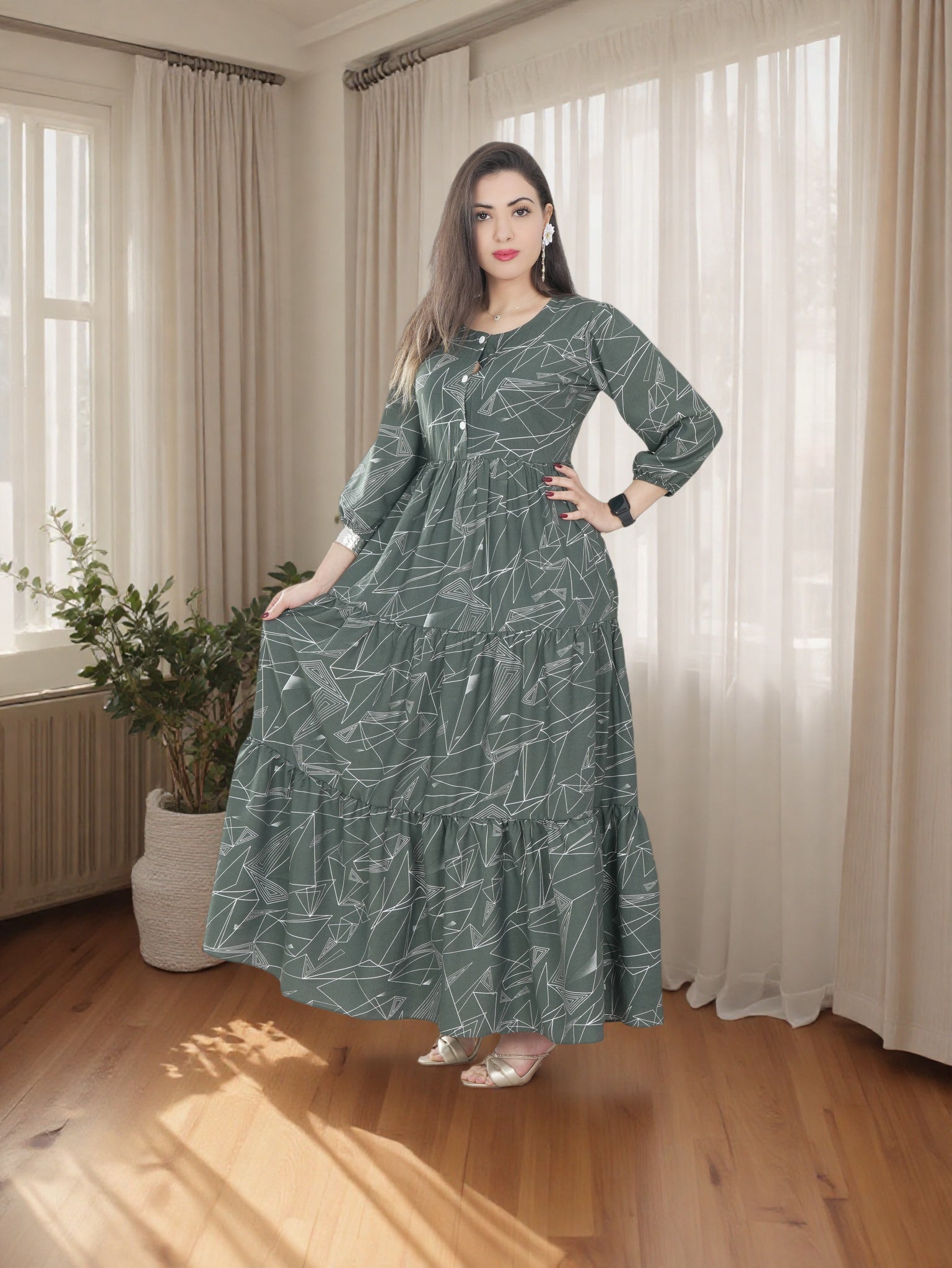 Women Green Long Maxi Dress FineLook Women Green Long Maxi Dress FineLook