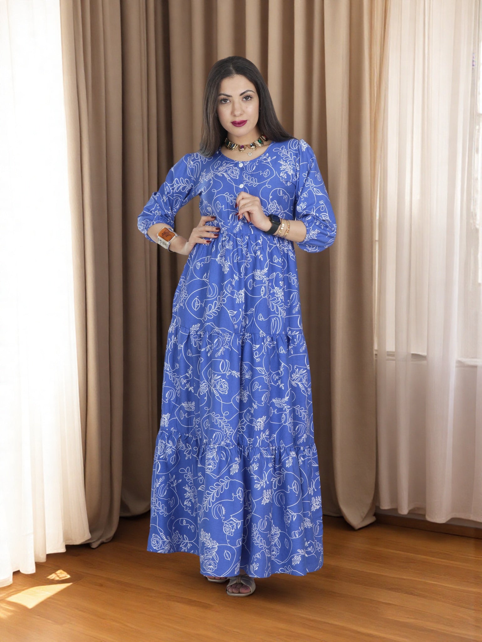 Elegant Blue Maxi Dress with Modern Print Perfect for Occasions FineLook Elegant Blue Maxi Dress with Modern Print Perfect for Occasions FineLook