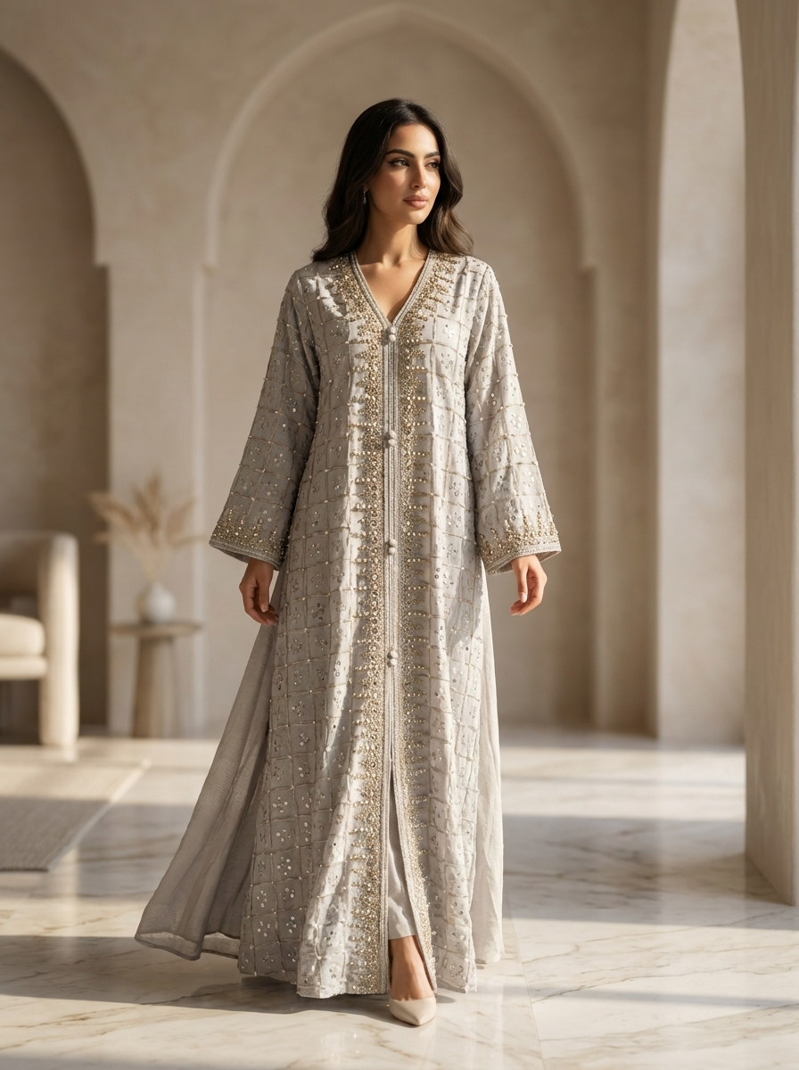 Elegant Embroidered Grey Maxi Dress for Women – Luxury Arabic Style Lo –  FineLook