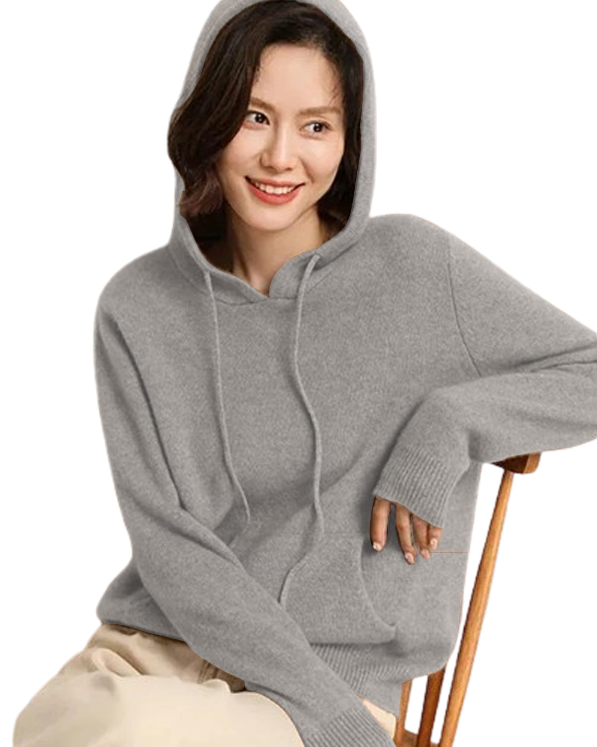 Women's Solid Knitted Hoodie Sweatshirt