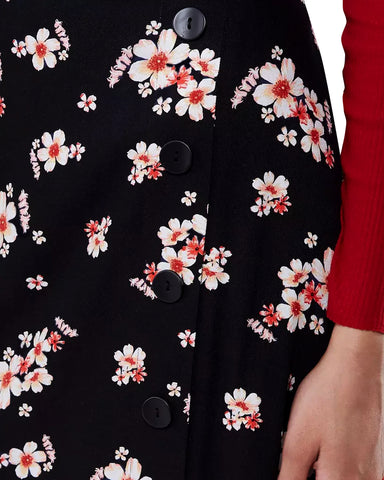 Women's Floral Printed Midi Skirt with Button Detail