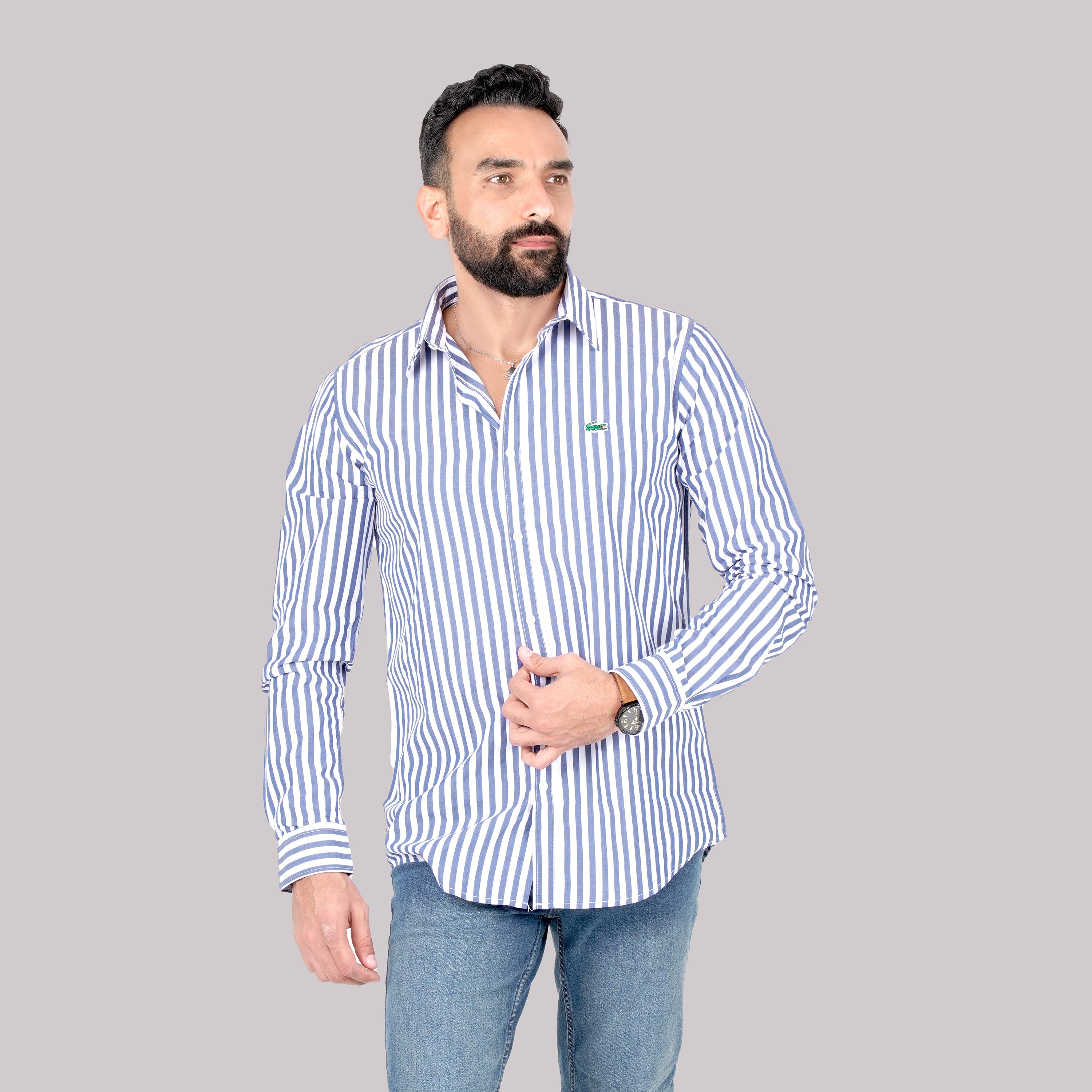 Men's Striped Long Sleeve Formal Shirt | Lacoste Style.