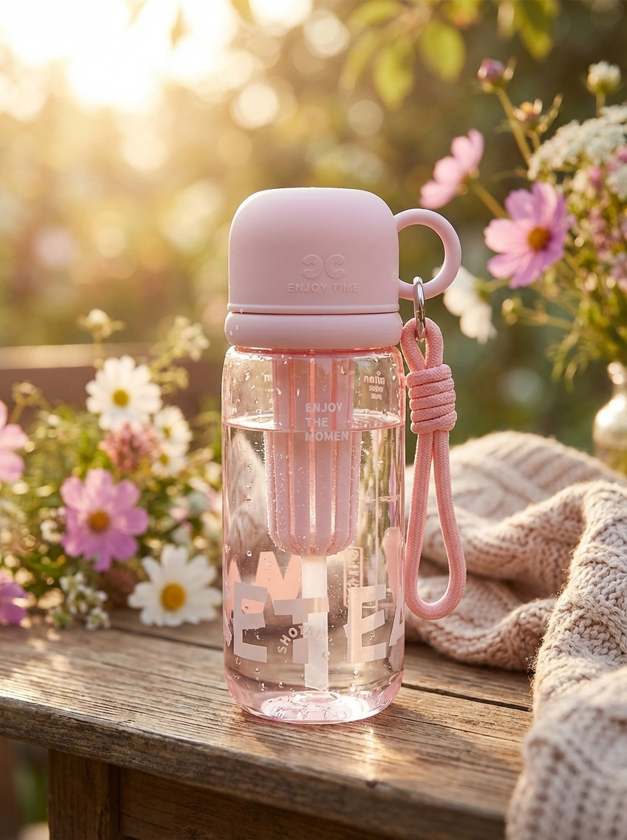 Cute Infuser Water Bottle with Straw & Cup – Leakproof Portable Drink – FineLook