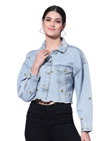 Women's Embroidered Cropped Denim Jacket