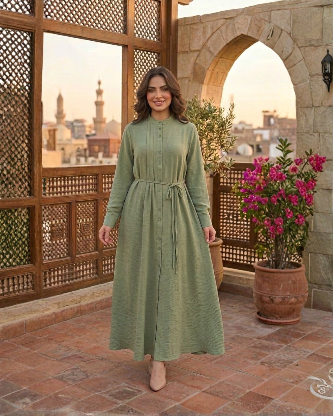 Elegant Pleated Button-Down Maxi Dress – FineLook