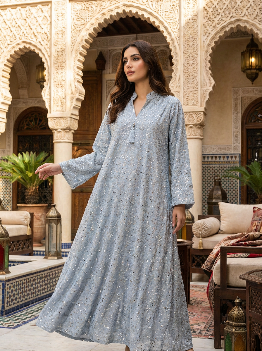 Women's Grey Embroidered Maxi Dress FineLook Women's Grey Embroidered Maxi Dress FineLook