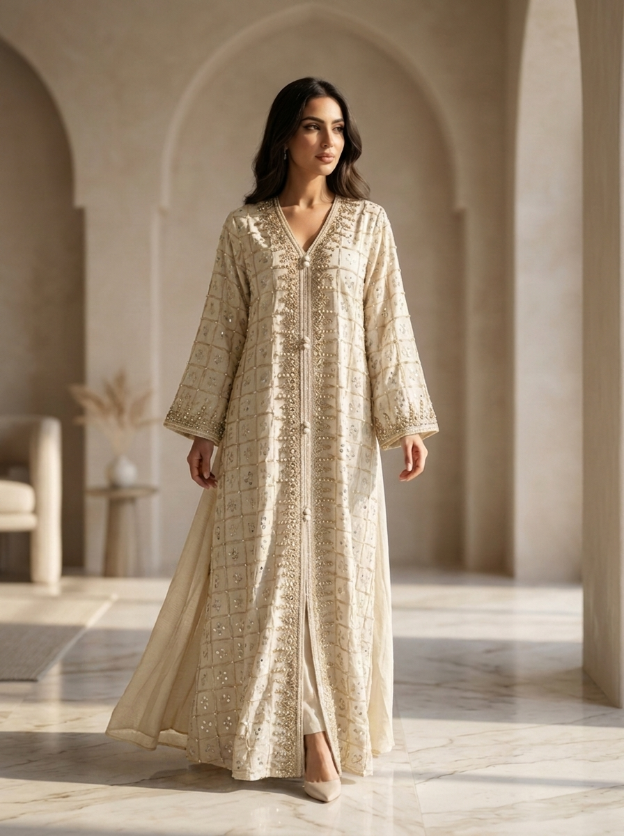 Elegant Embroidered Grey Maxi Dress for Women  Luxury Arabic Style Lo   FineLook