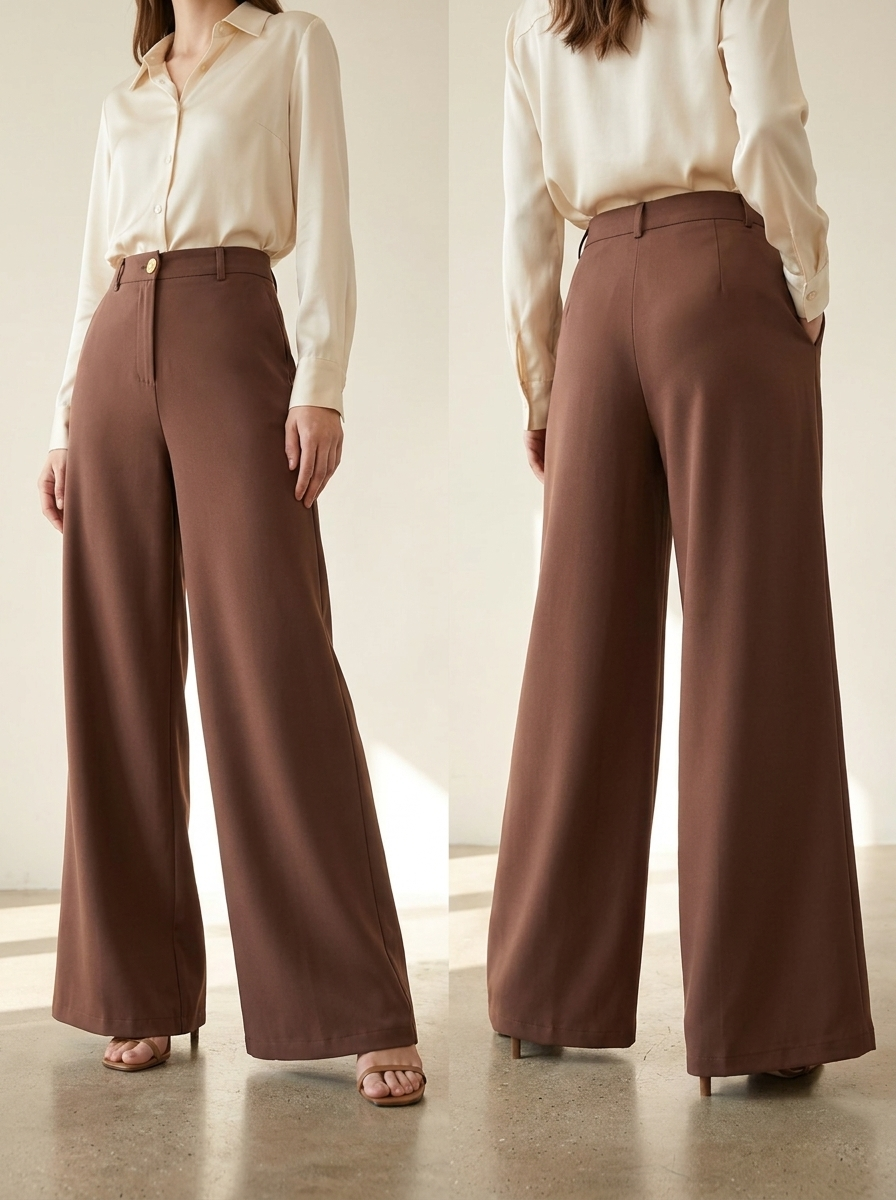 Women's High-Waisted Wide-Leg Tailored Trousers – Elegant Loose Fit Dr – FineLook