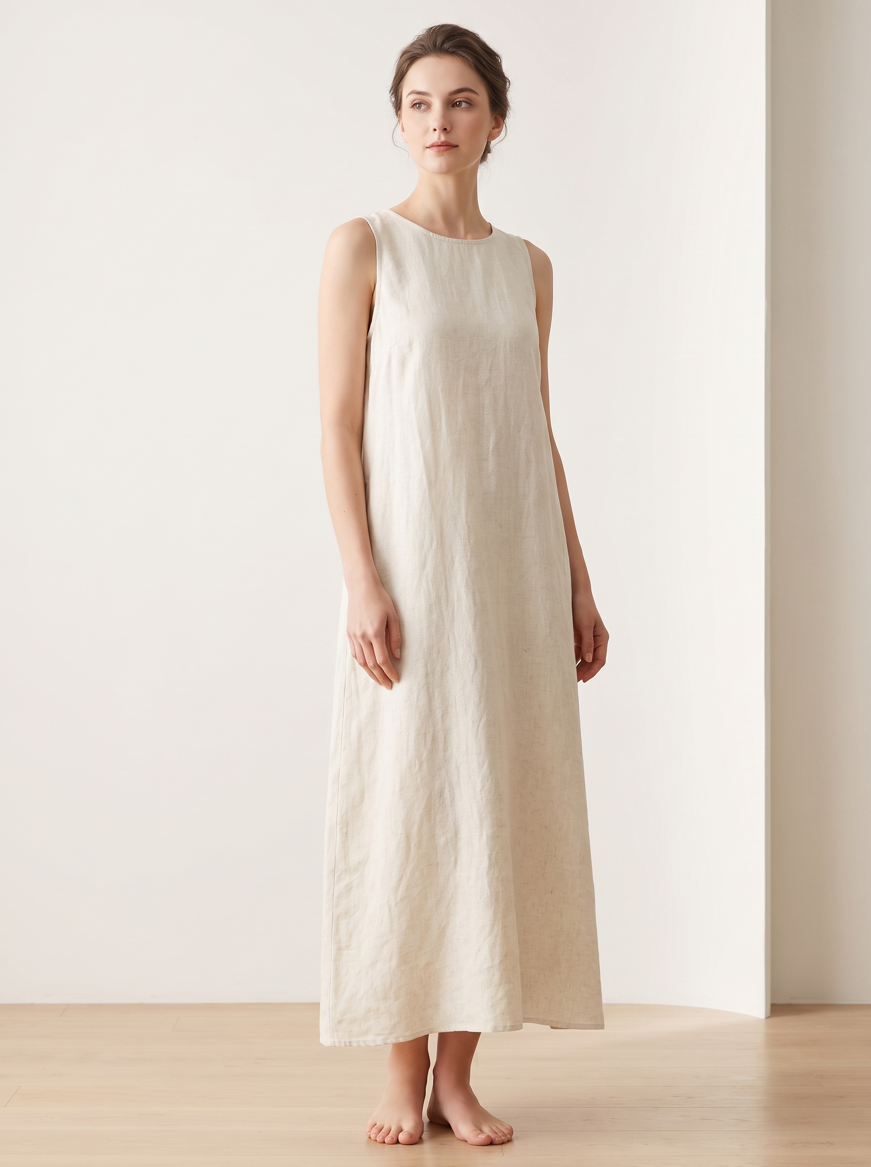 Women's Sleeveless Cotton Blend Maxi Dress – Minimalist Round Neck Cas – FineLook