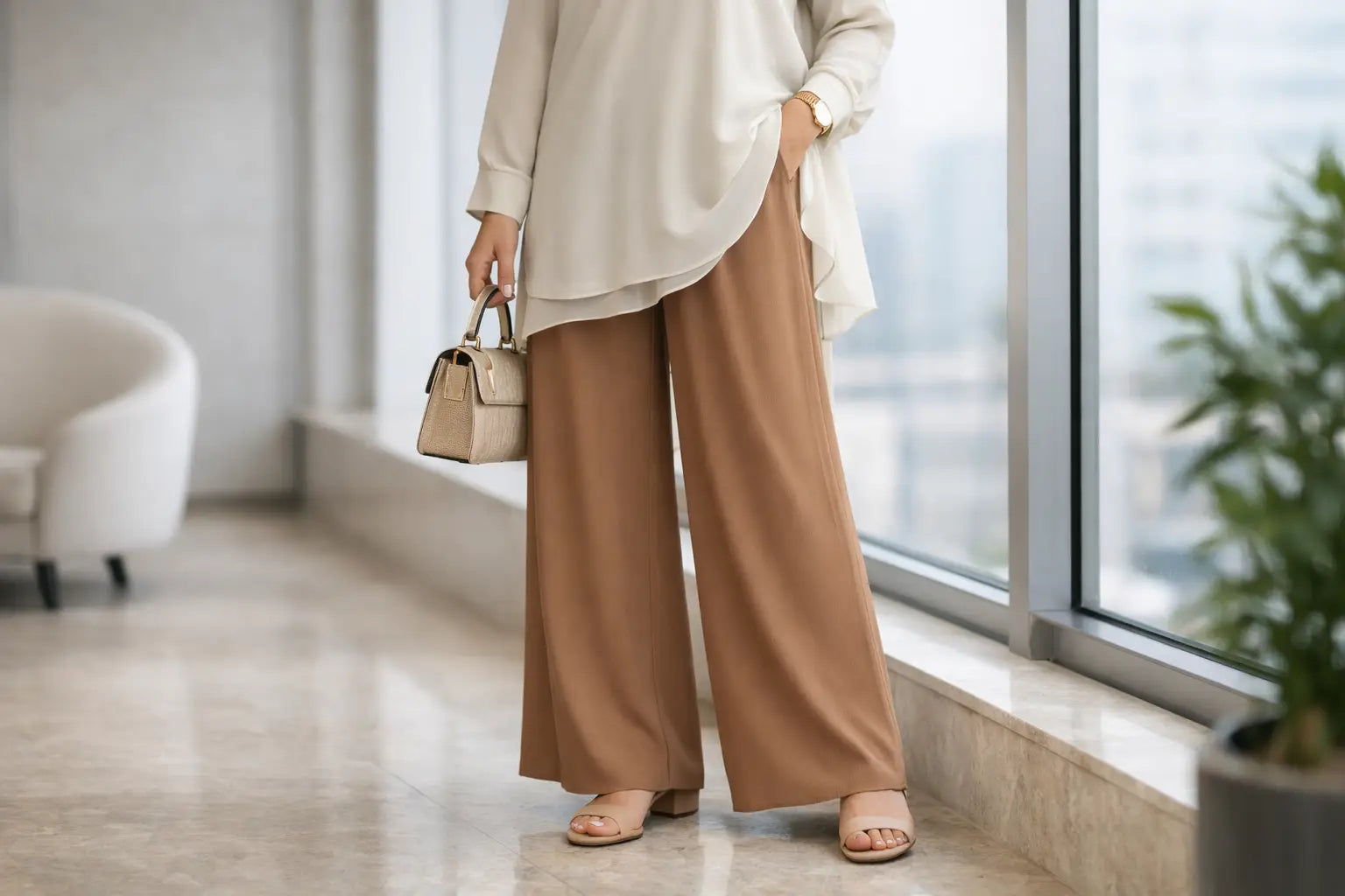 تنسيق بنطلون بالازو مع تونيك بأناقة