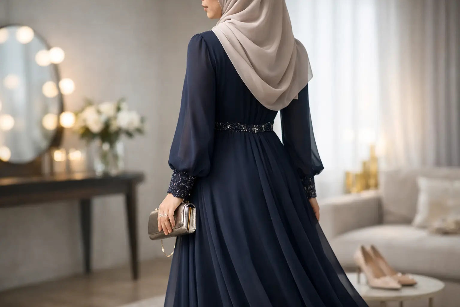 كيفية تنسيق فستان سهرة طويل محتشم بأناقة
