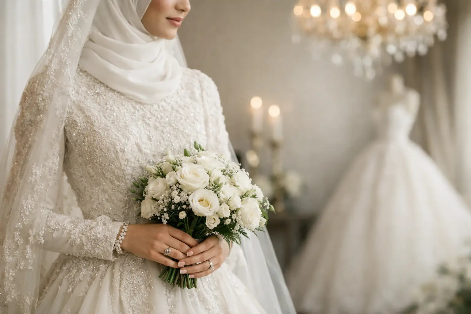 تجربة تنسيق إطلالة زفاف محتشمة بلمسة فاخرة