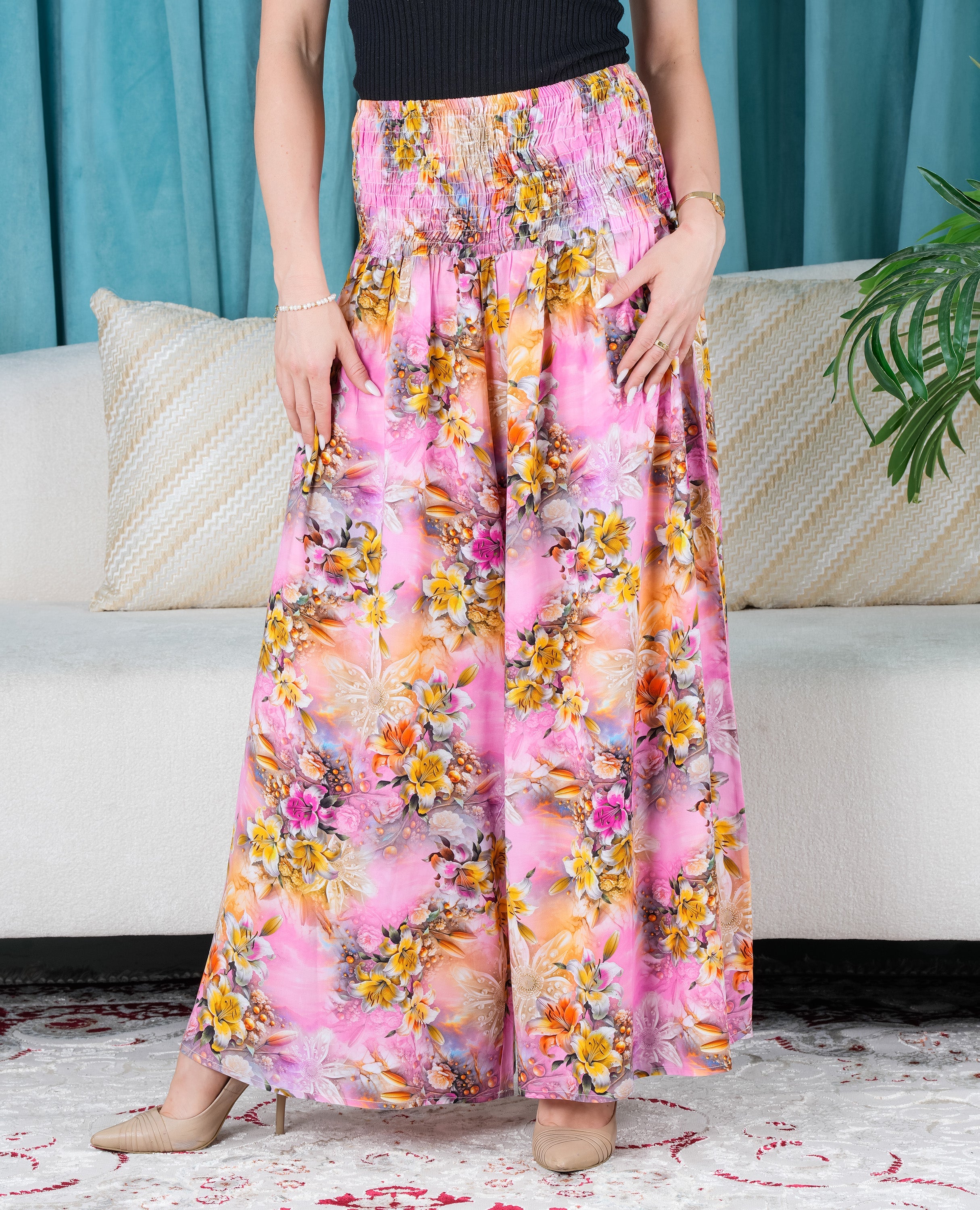 Timeless Black Maroon Rose Print Palazzo for Women