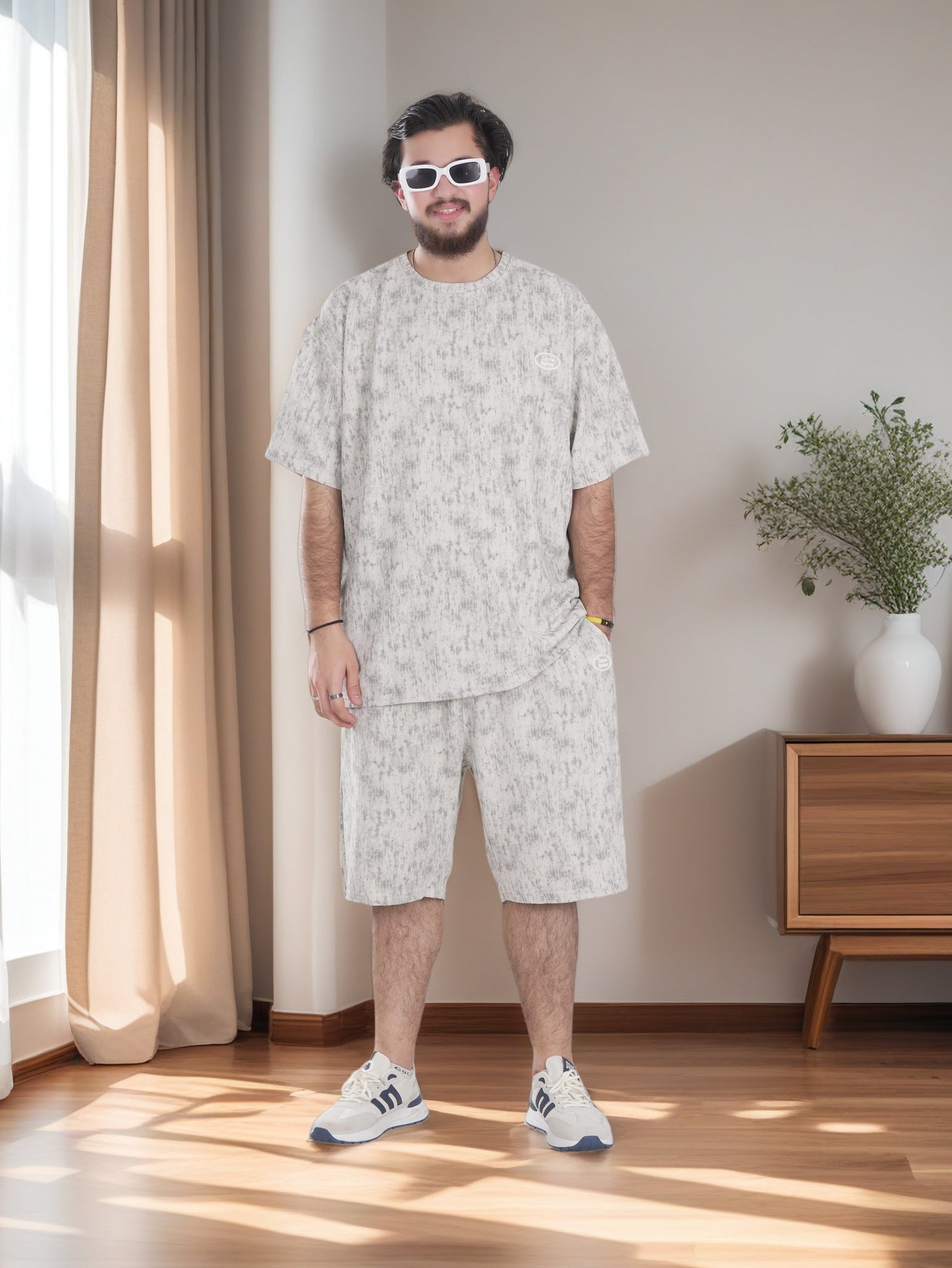 Men's Textured Shirt and Shorts Set