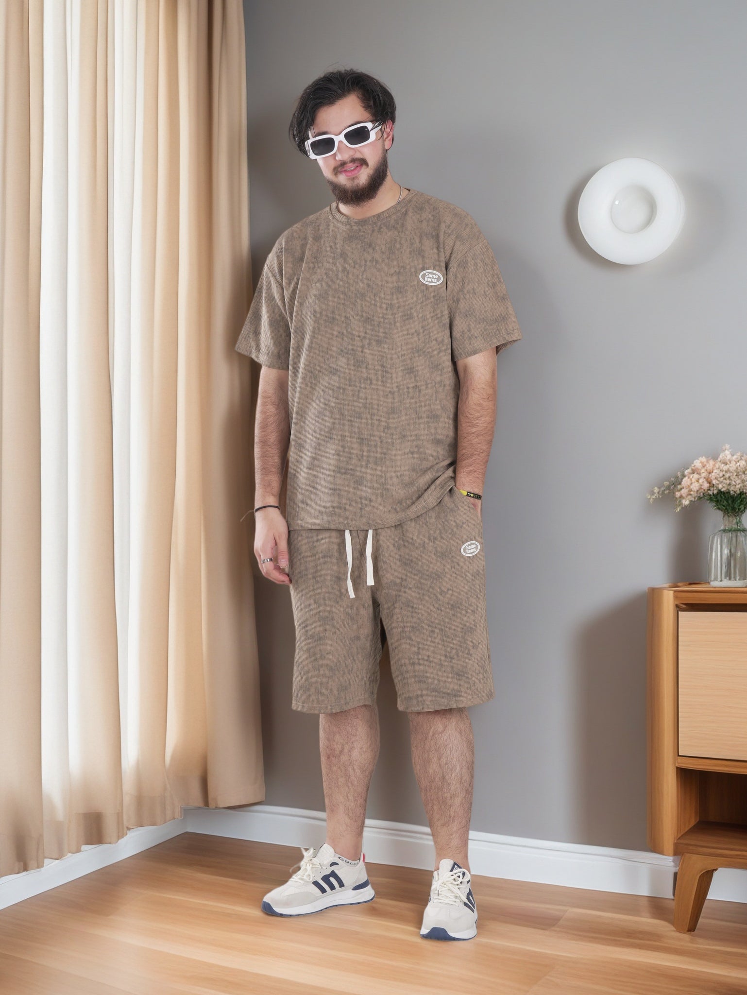 Men's Textured Shirt and Shorts Set