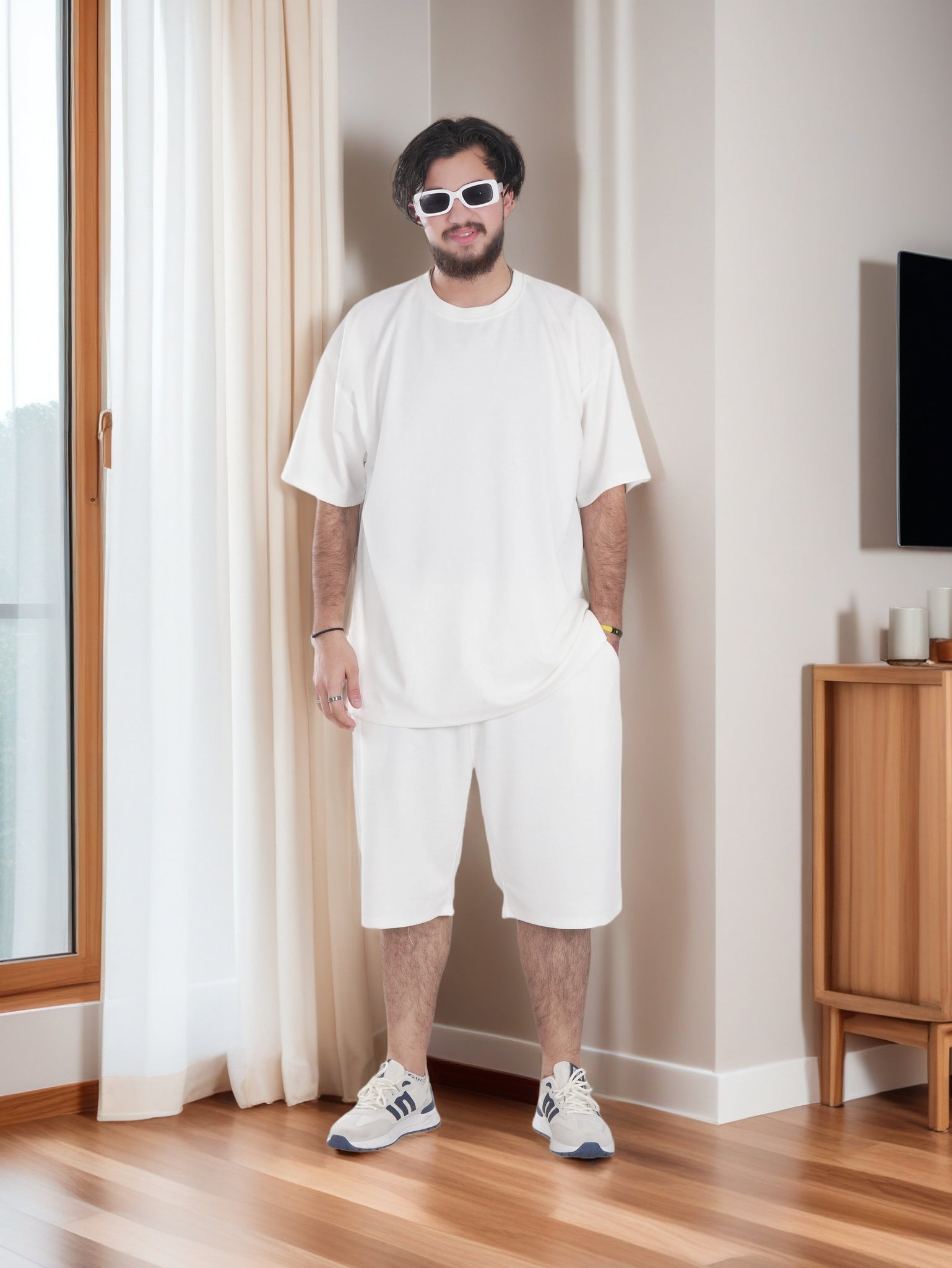 Men Solid Color Over-sized T-Shirt and Shorts Sets