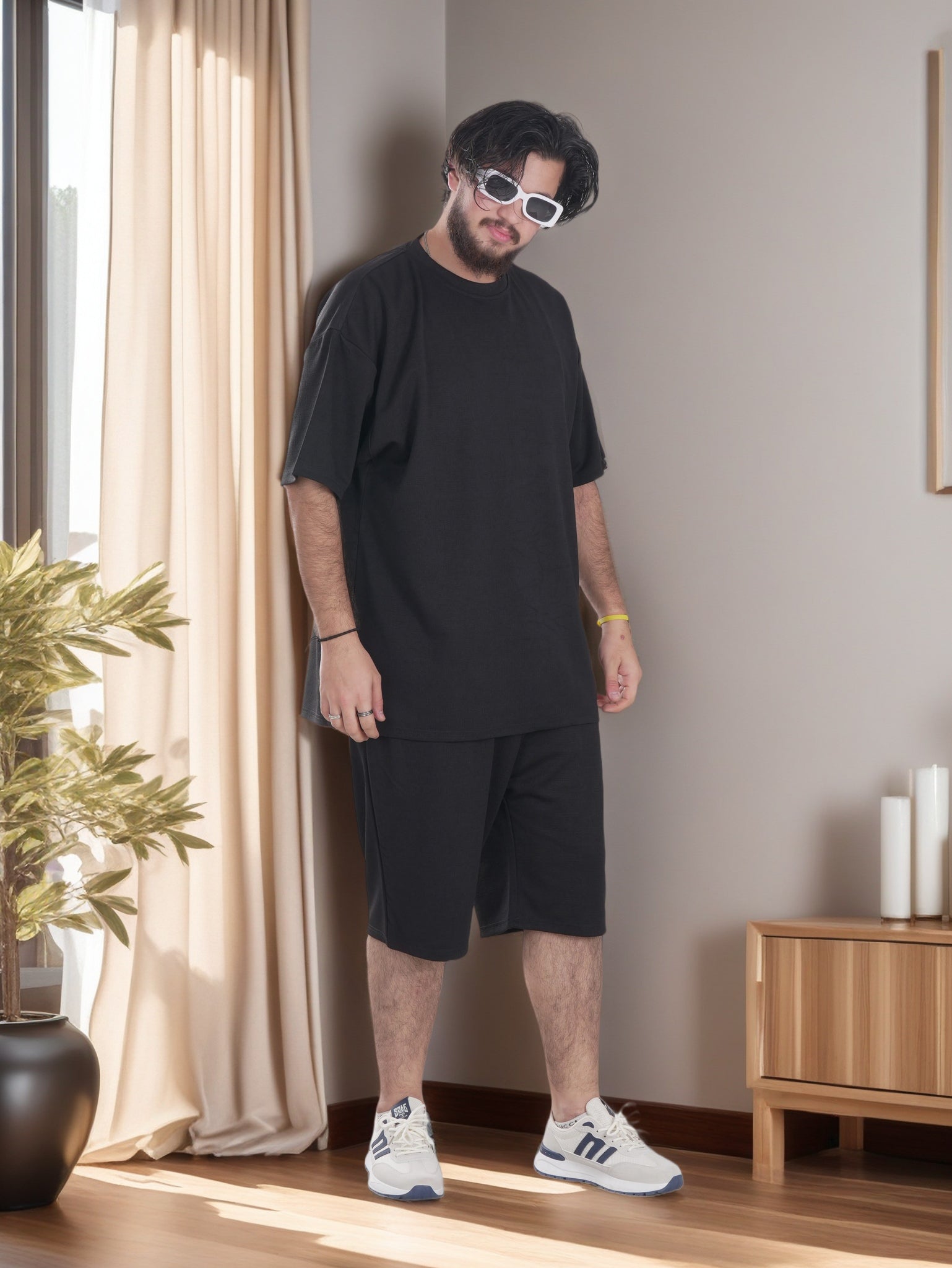 Men Solid Color Over-sized T-Shirt and Shorts Sets