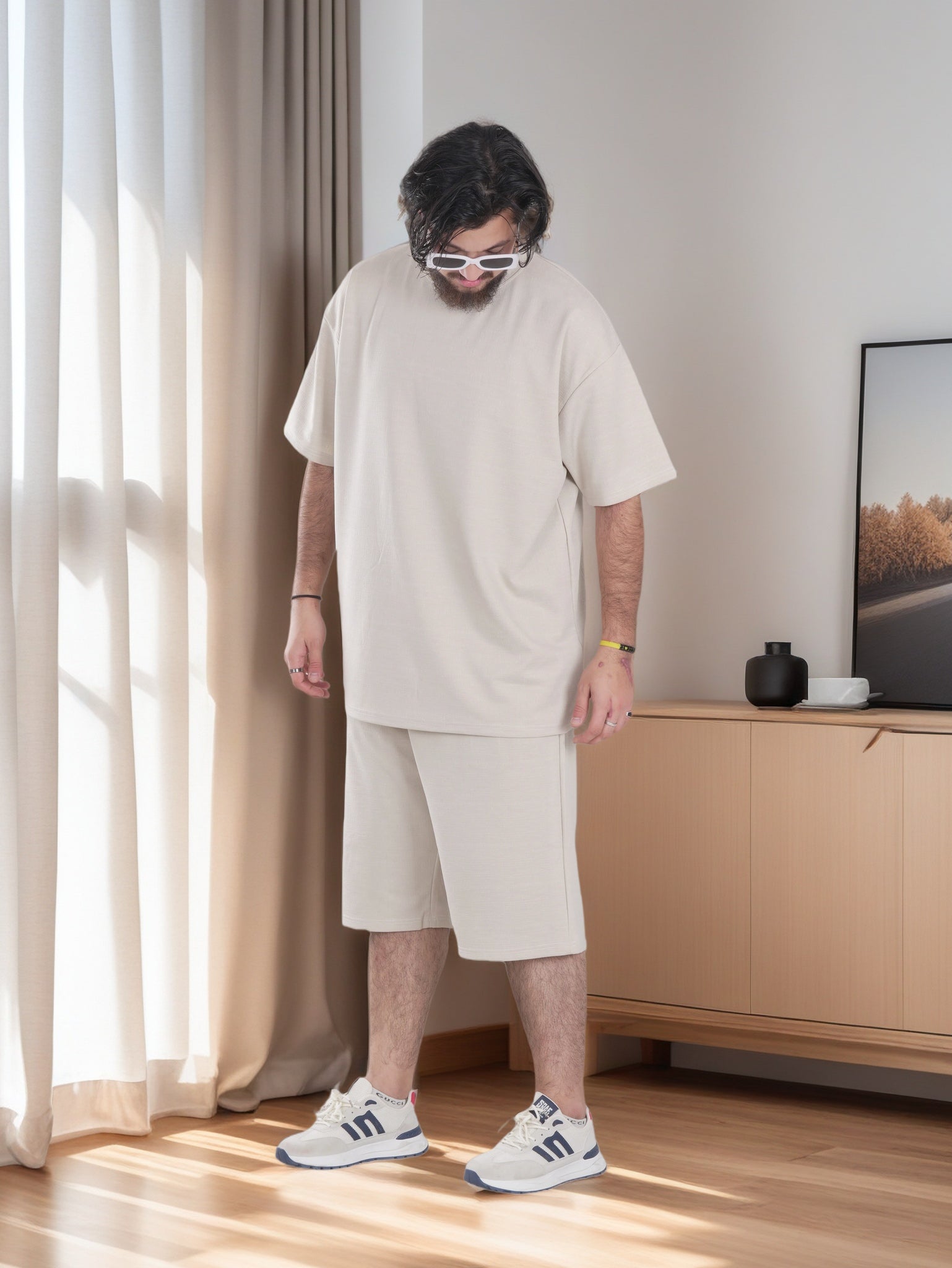 Men Solid Color Over-sized T-Shirt and Shorts Sets