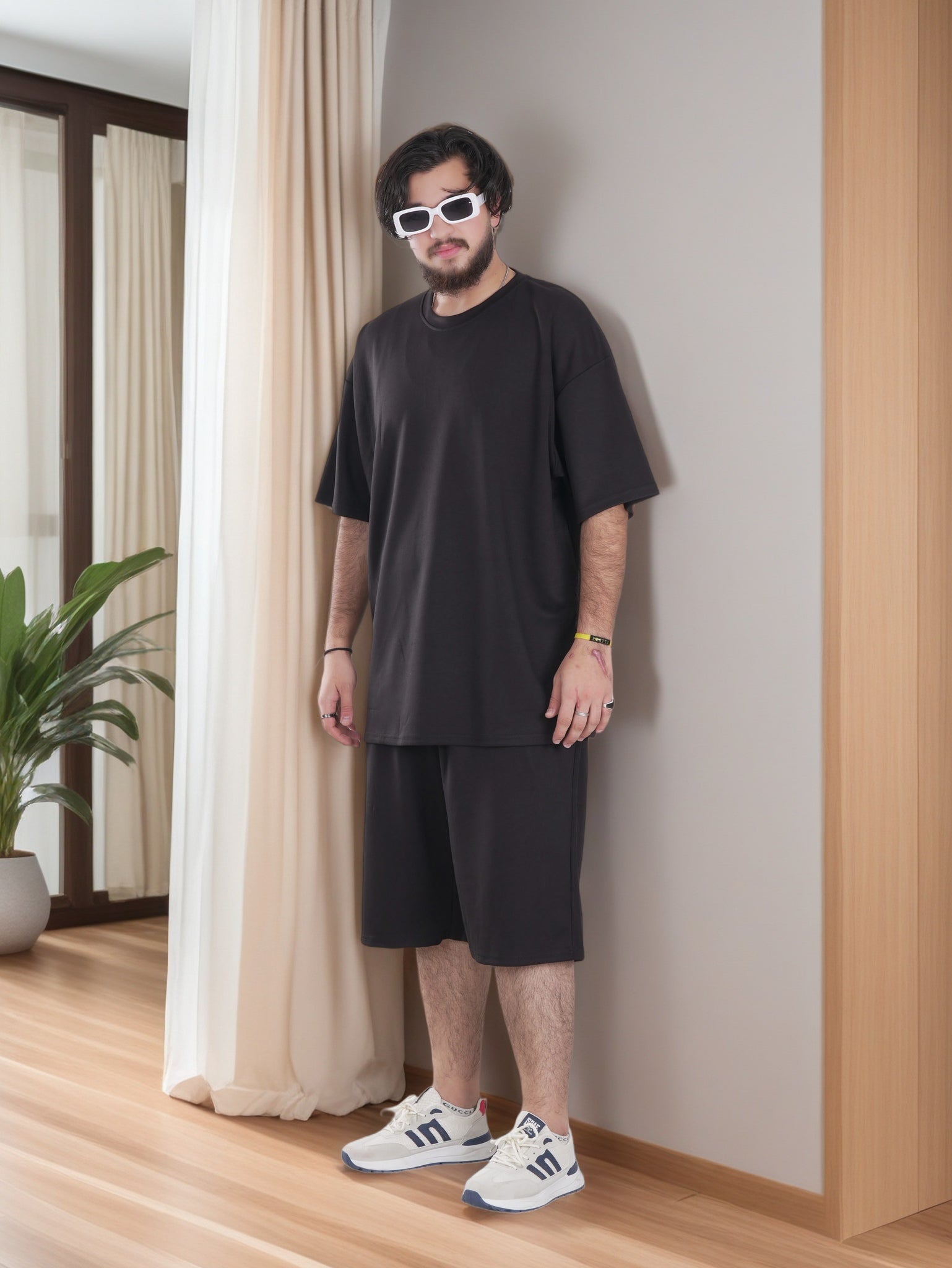 Men Solid Color Over-sized T-Shirt and Shorts Sets