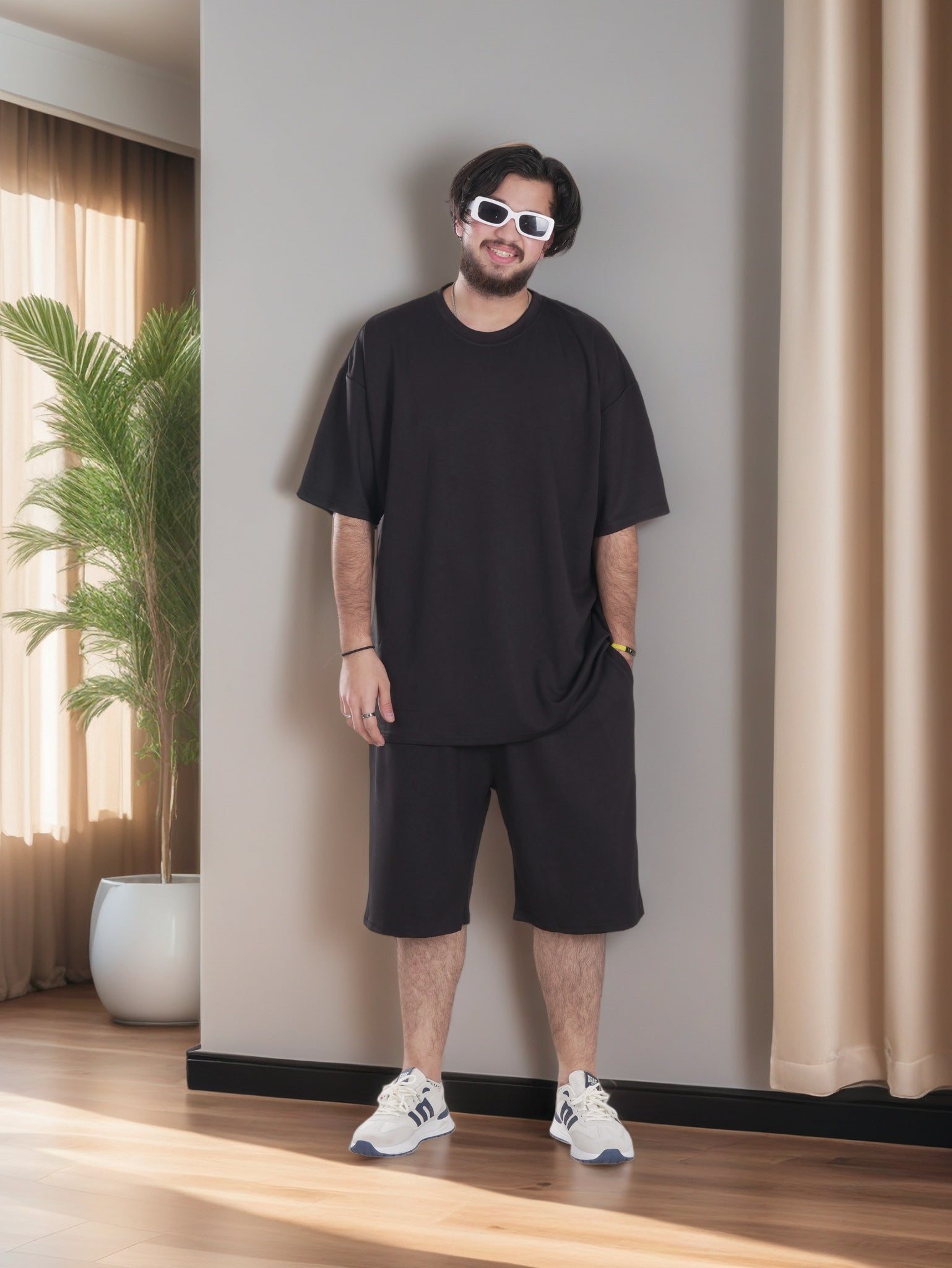 Men Solid Color Over-sized T-Shirt and Shorts Sets