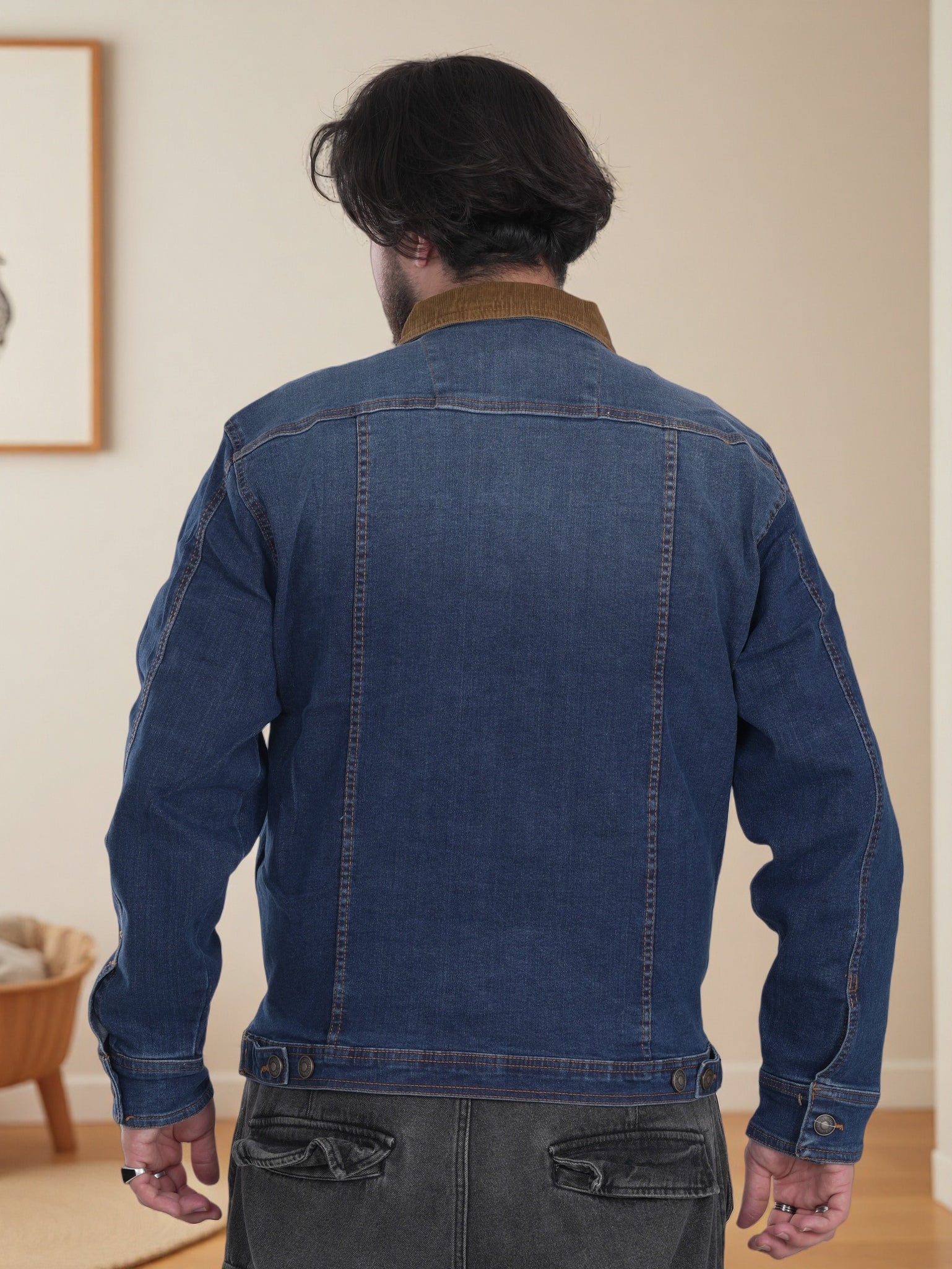 Mens Denim Jacket with Brown Collar