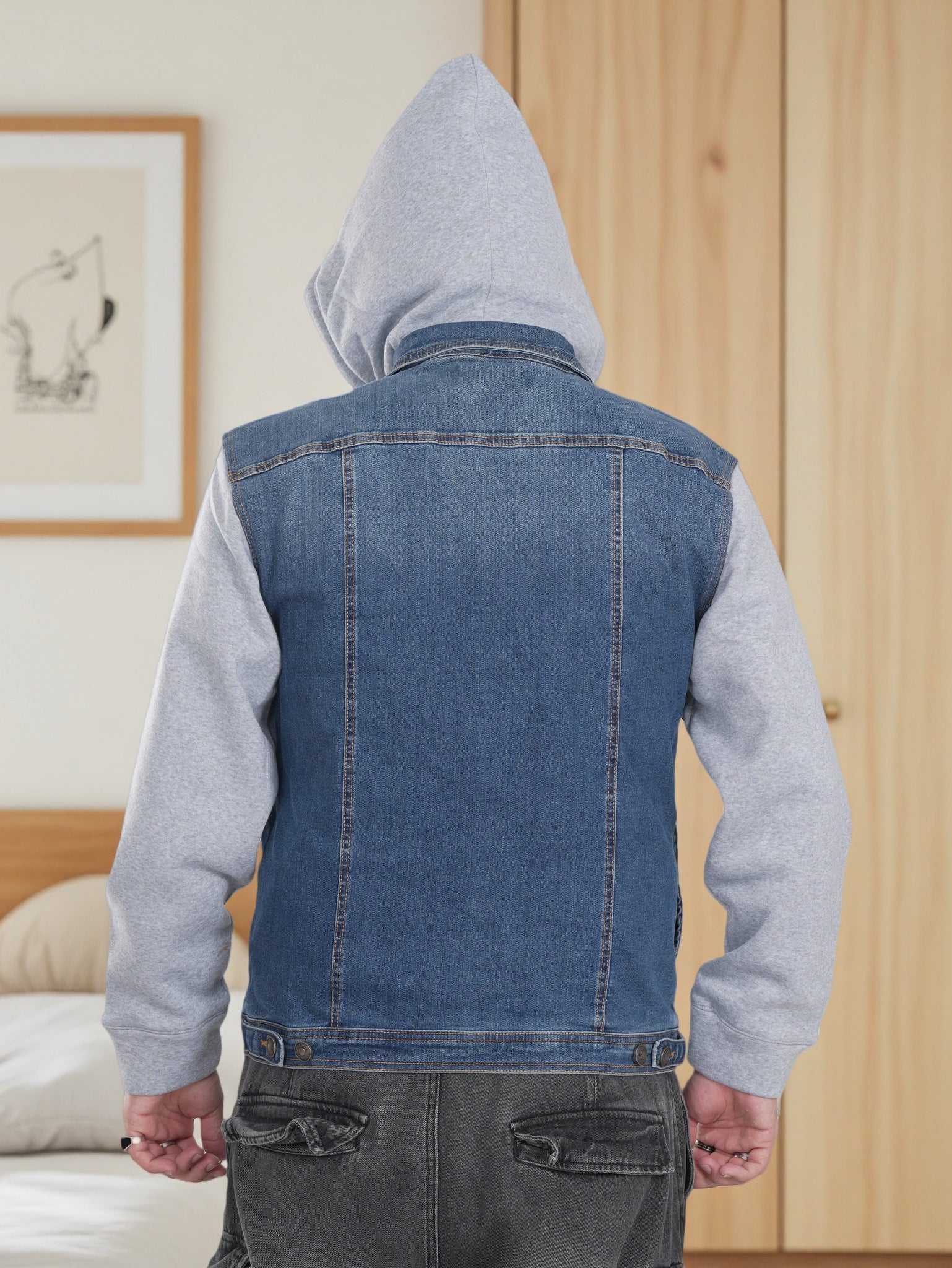 Mens Blue Denim Jacket with Hoodie