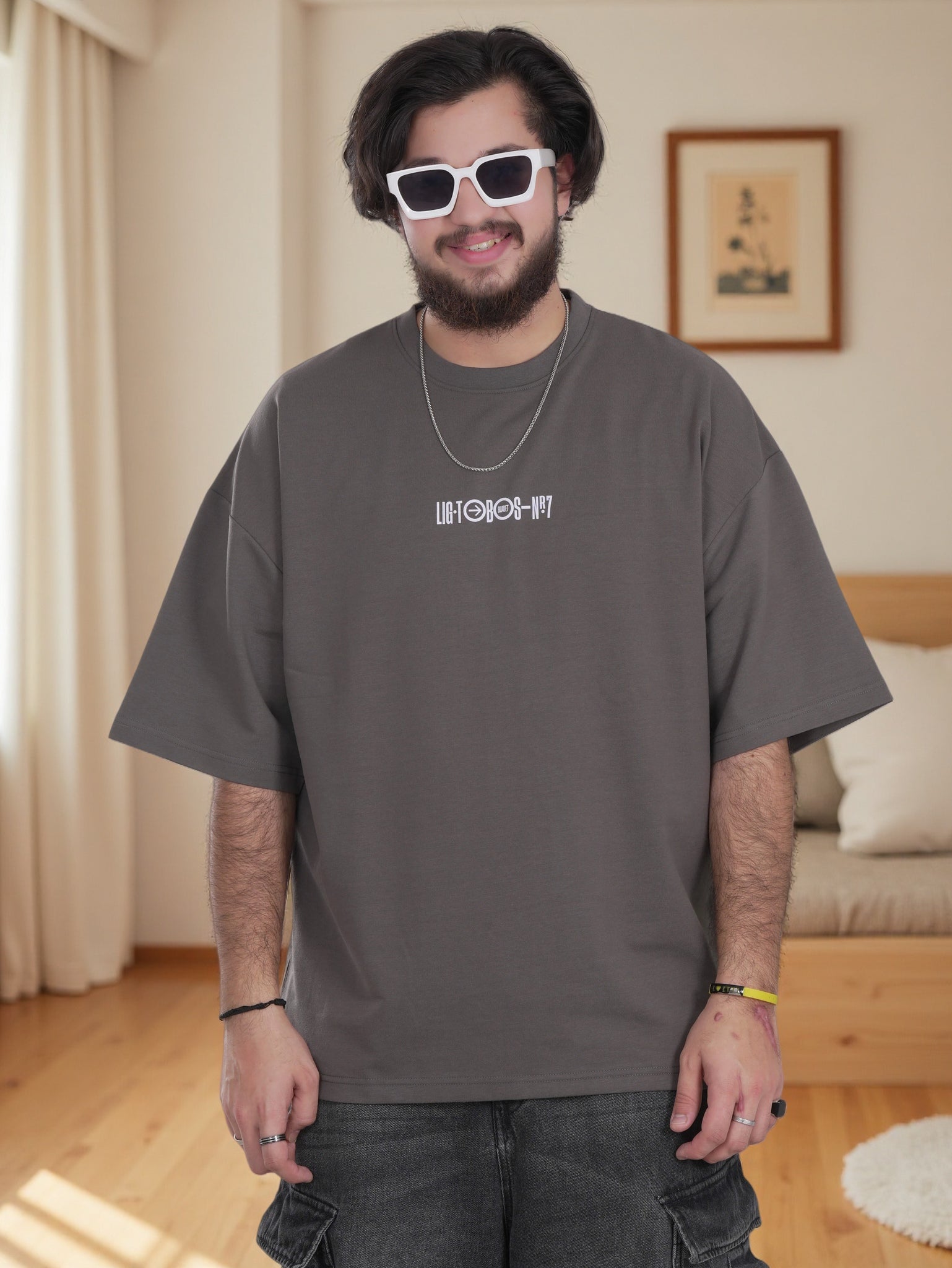 Men’s Oversized Graphic Shirt – Back  Print, Minimal Front Design