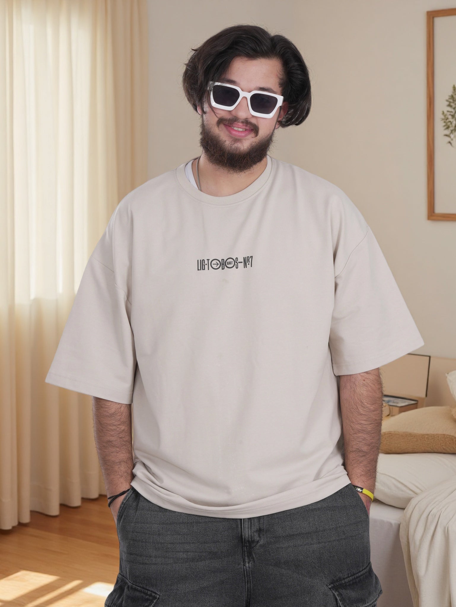 Men’s Oversized Graphic Shirt – Back  Print, Minimal Front Design