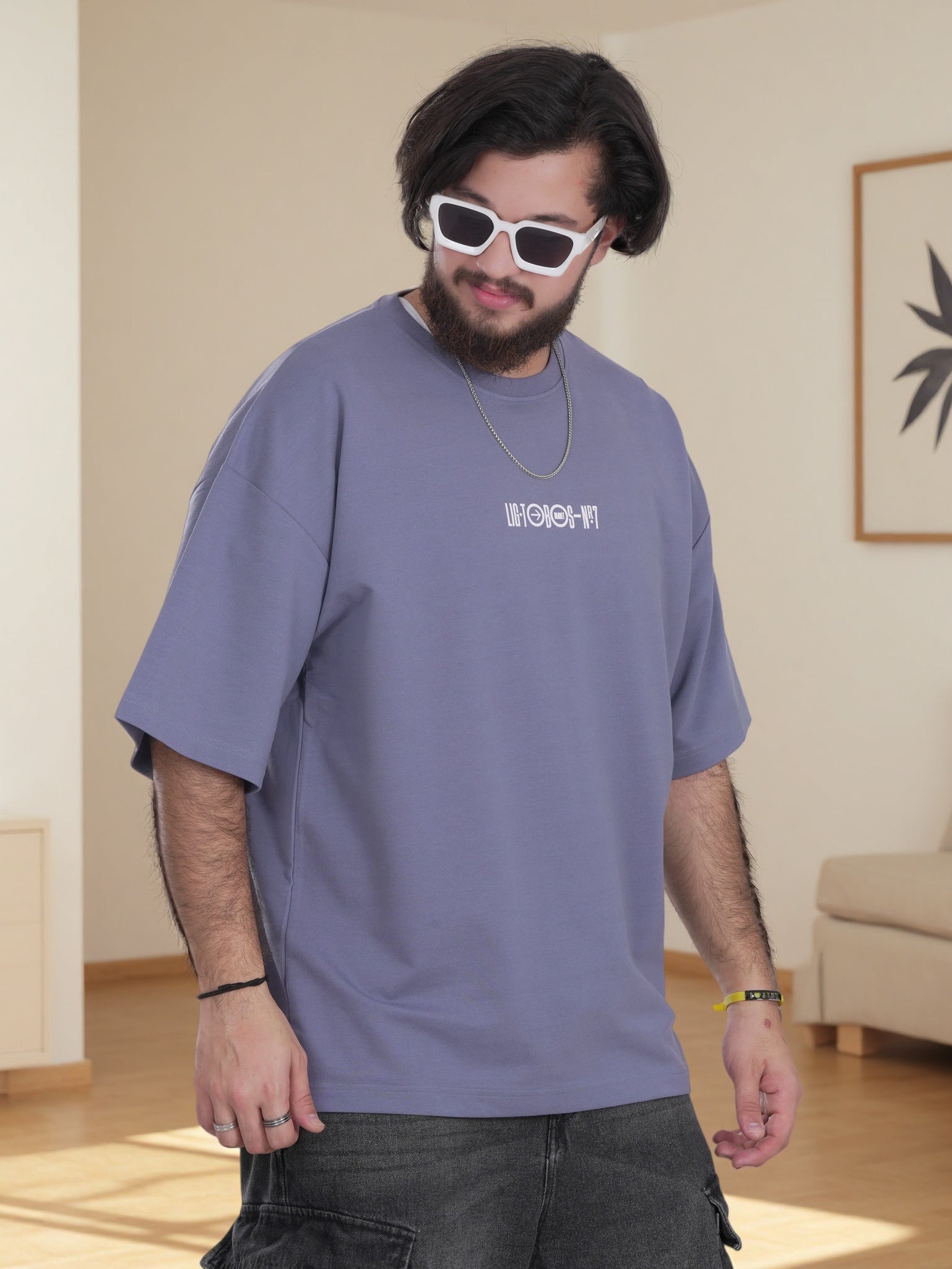 Men’s Oversized Graphic Shirt – Back  Print, Minimal Front Design