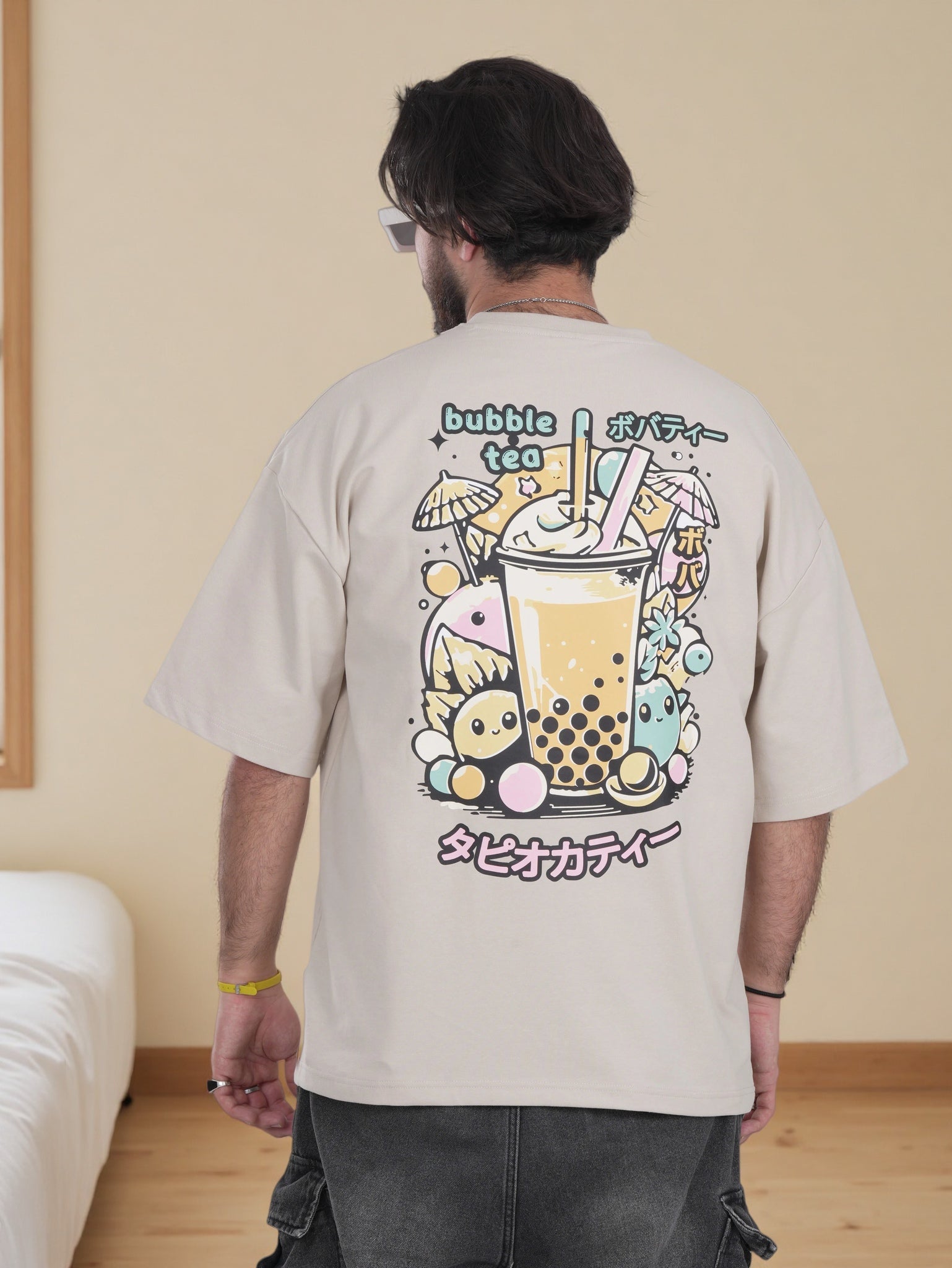 Mens Shirt with Bubble Tea Back Graphic Print