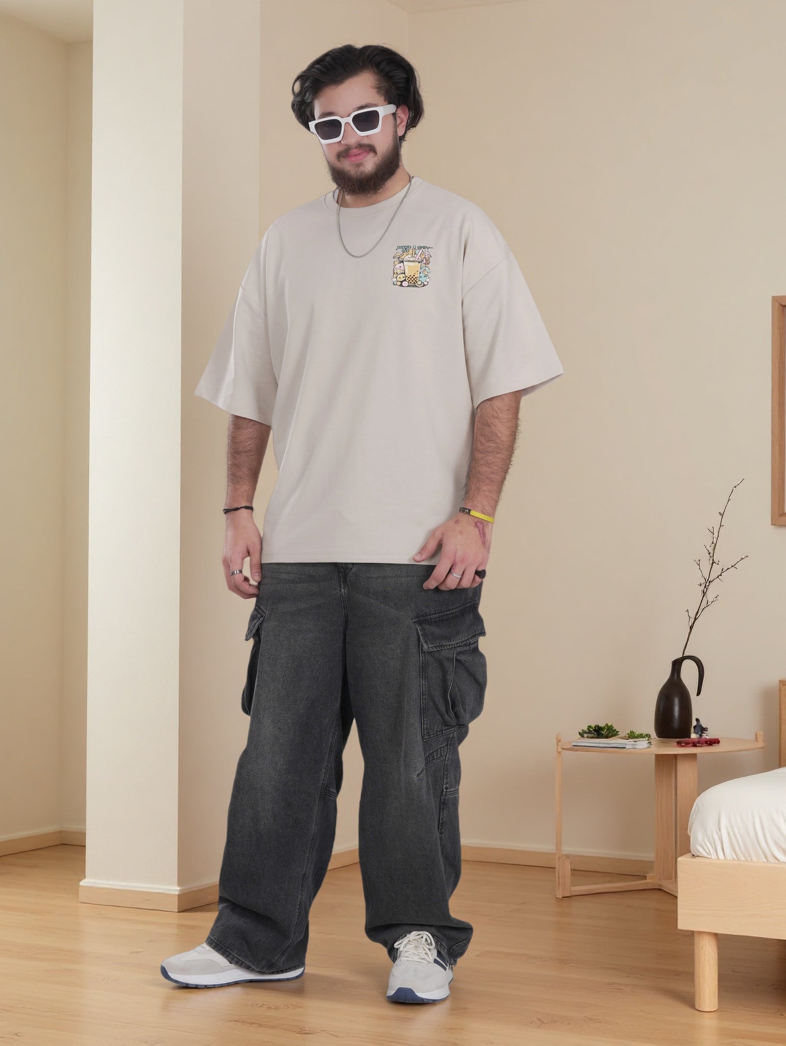 Mens Shirt with Bubble Tea Back Graphic Print