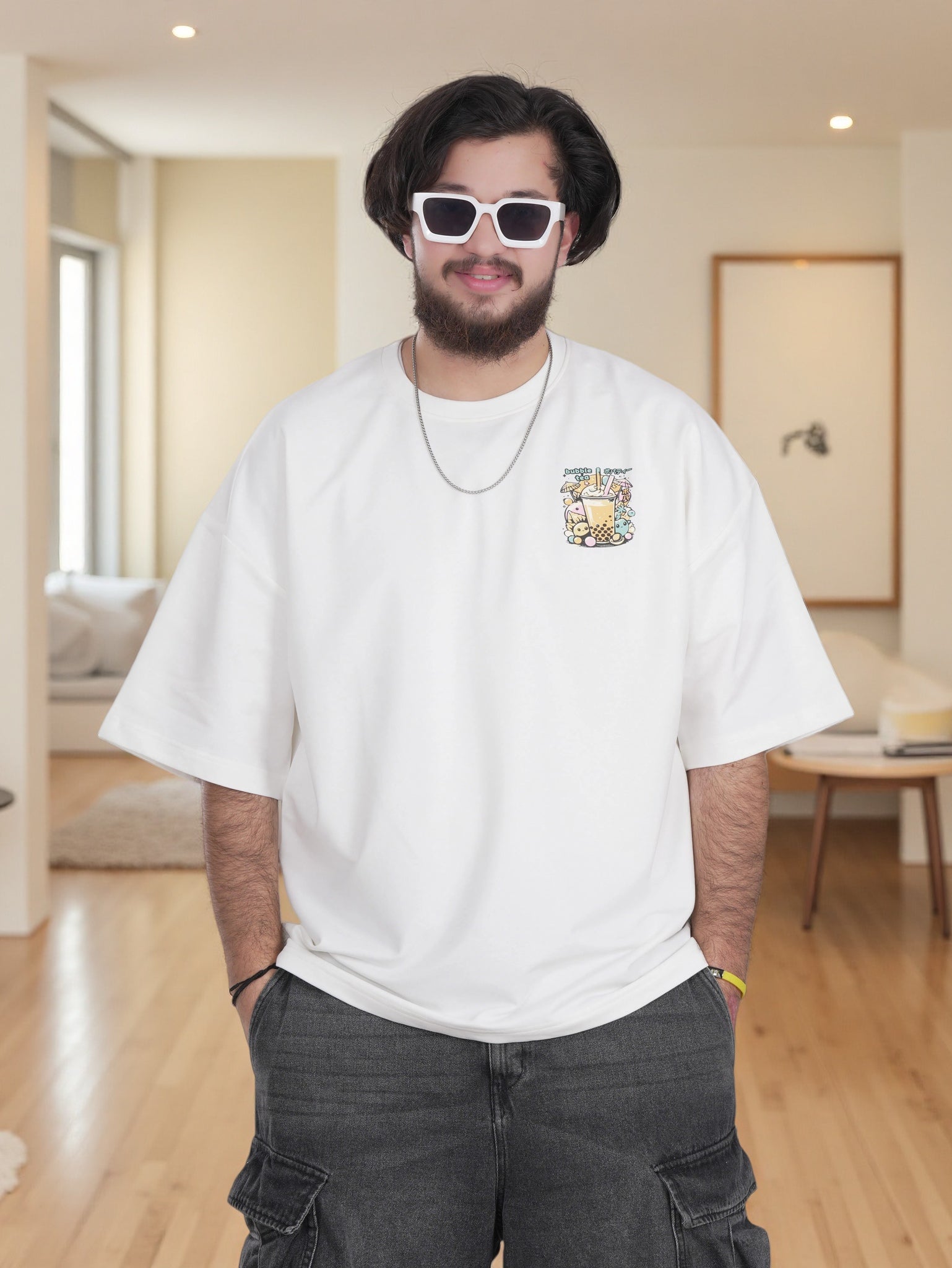 Mens Shirt with Bubble Tea Back Graphic Print