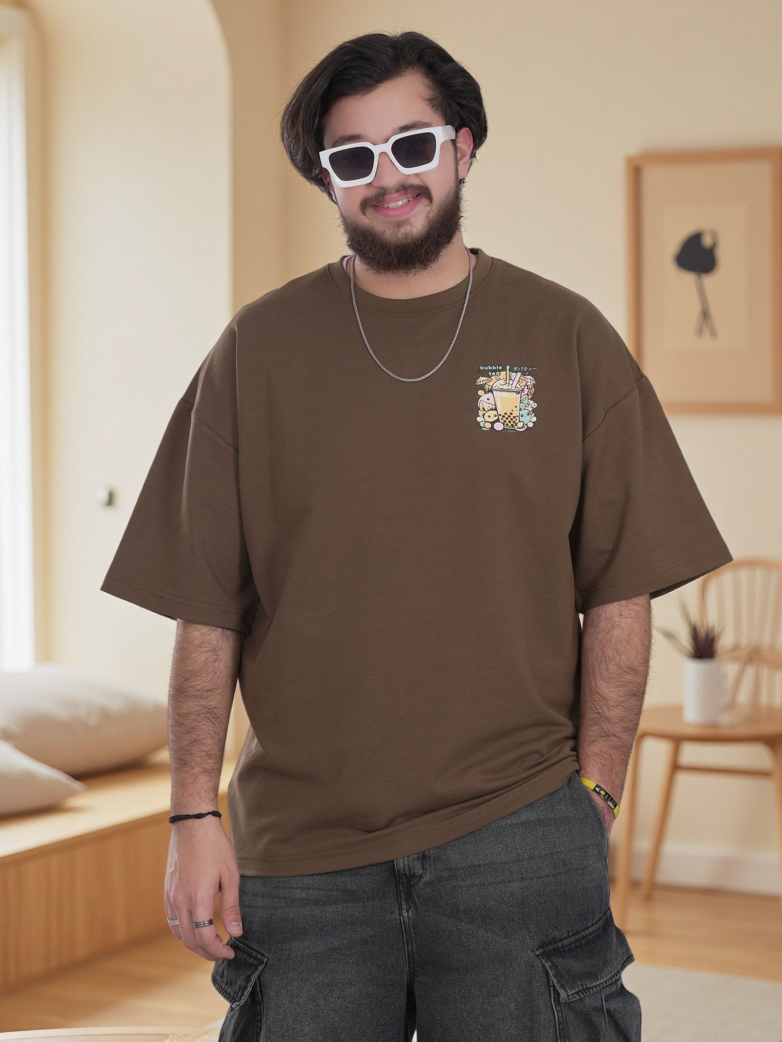 Mens Shirt with Bubble Tea Back Graphic Print