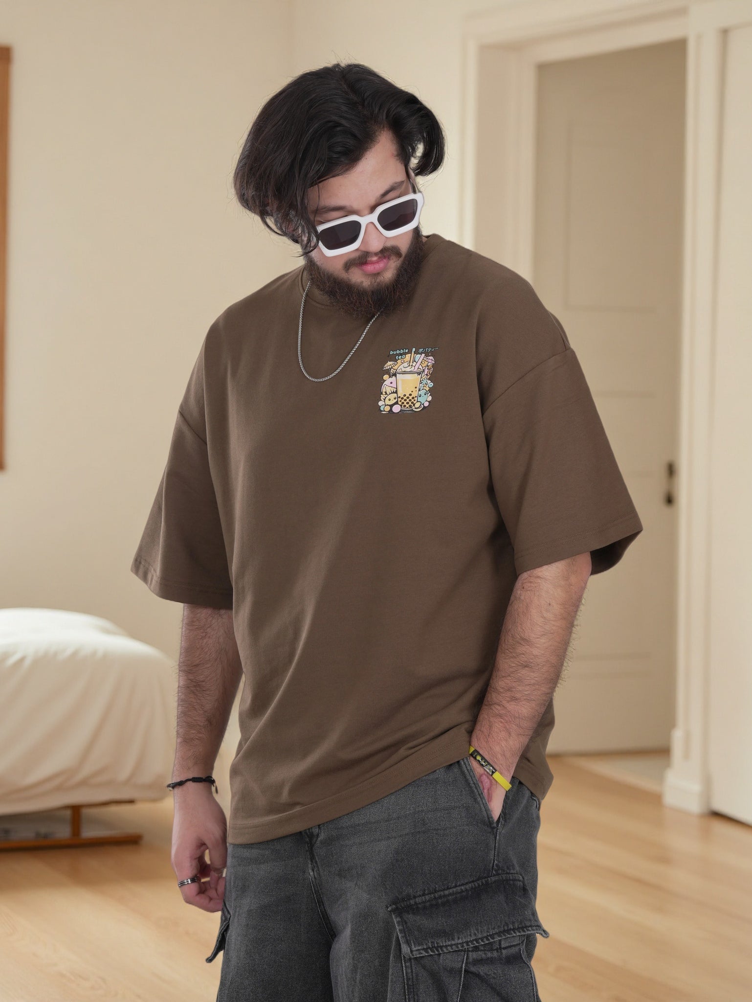 Mens Shirt with Bubble Tea Back Graphic Print