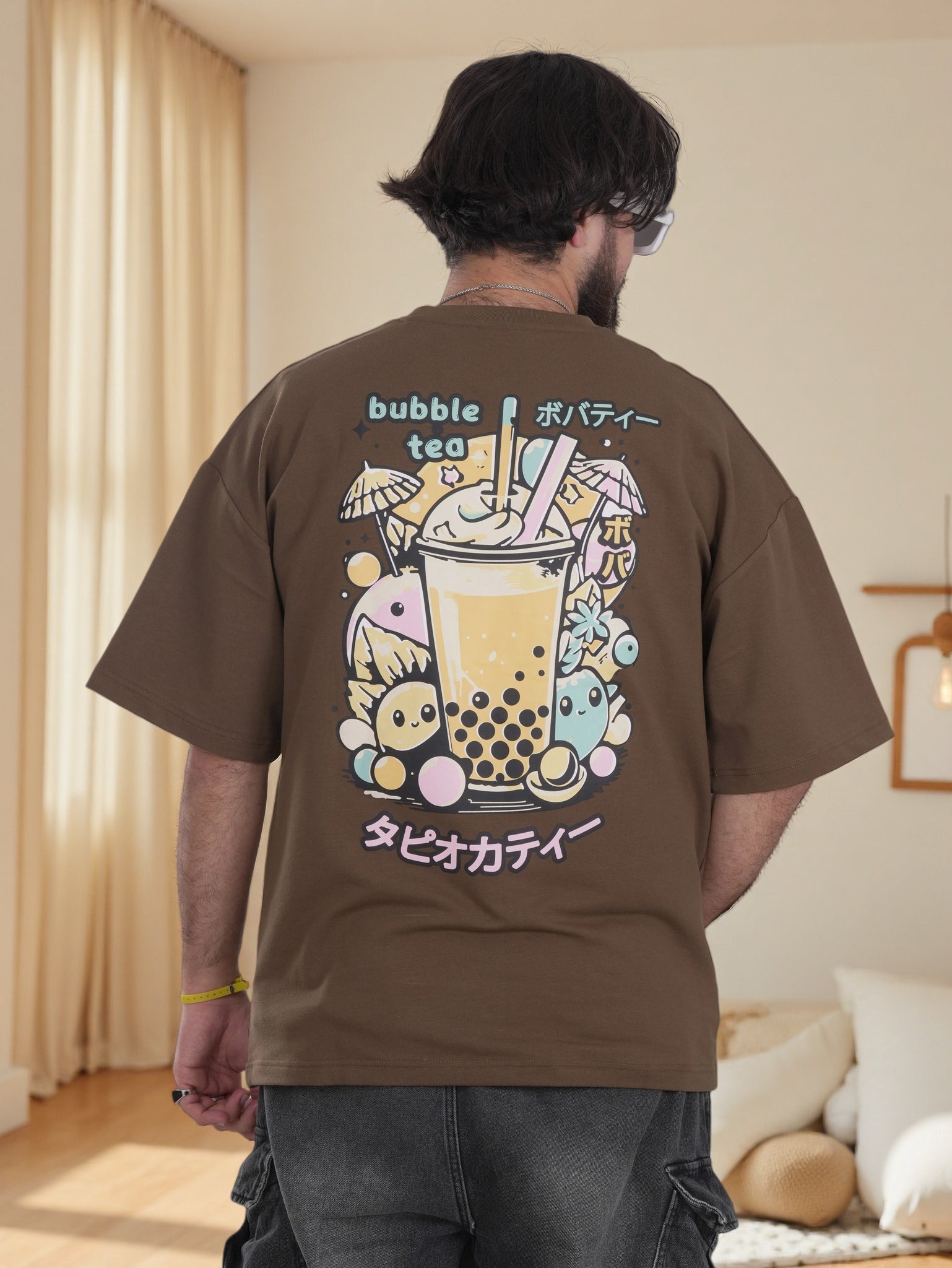 Mens Shirt with Bubble Tea Back Graphic Print