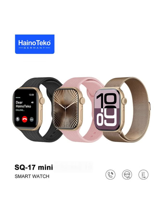 HainoTeko SQ-17 Mini Smart Watch AMOLED Display with 3 Interchangeable Straps for Women - Golden