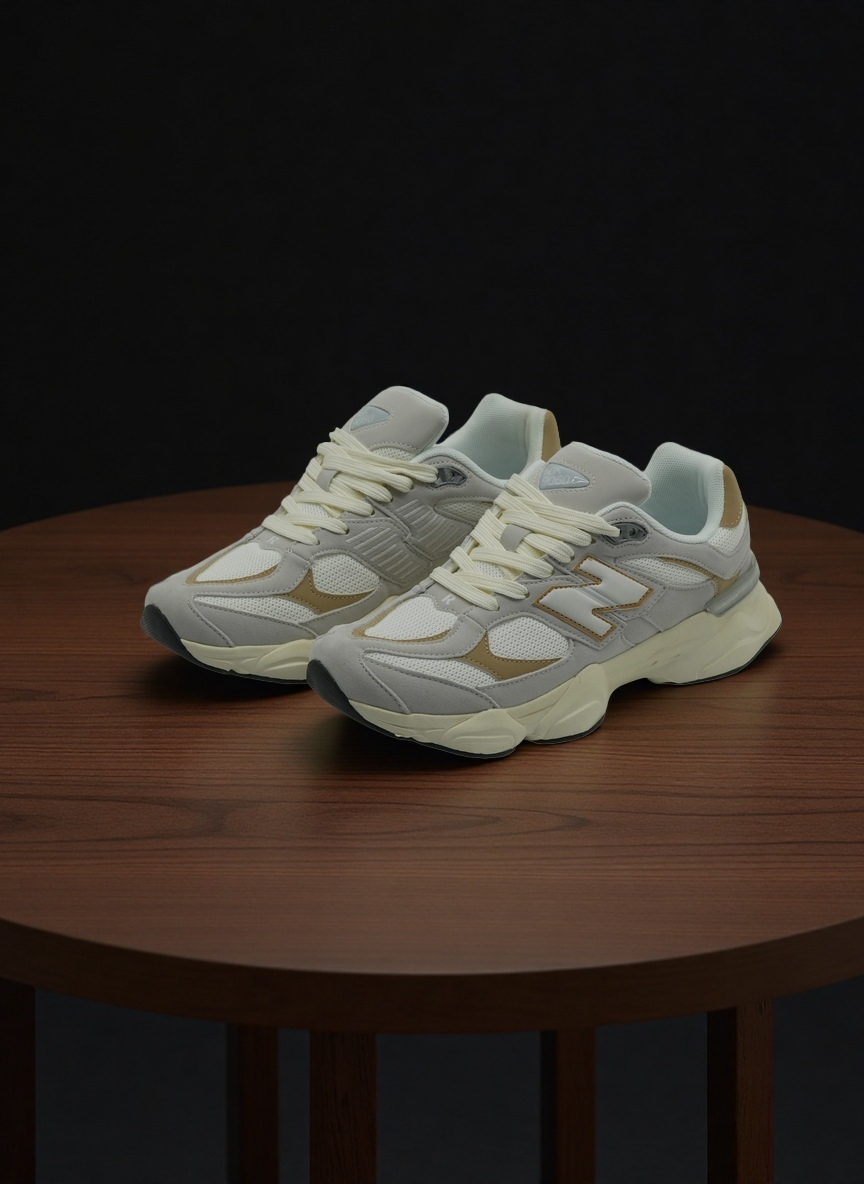 NBK 9060 Unisex Retro Chunky Lifestyle Sneakers – Light Grey & Tan