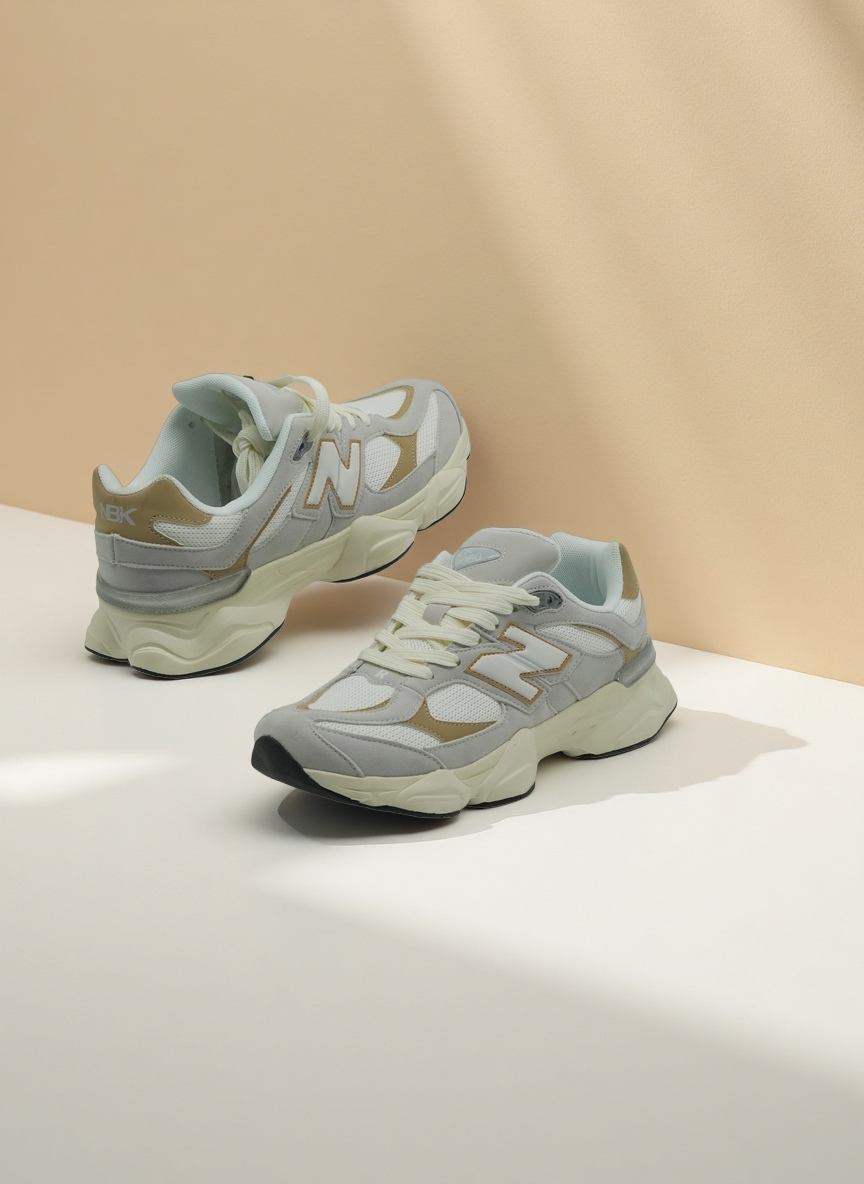 NBK 9060 Unisex Retro Chunky Lifestyle Sneakers – Light Grey & Tan