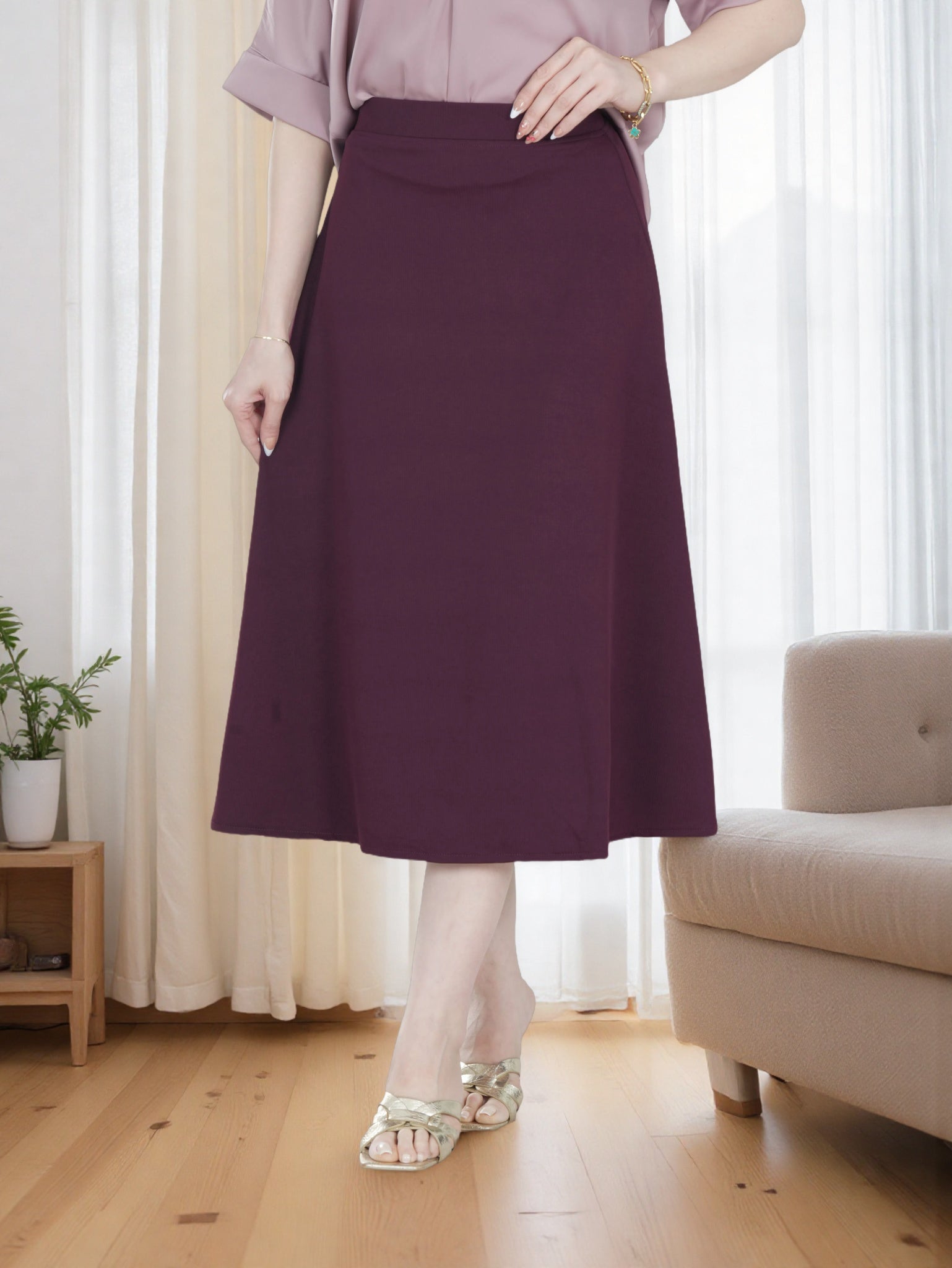 Women Elegant A-Line Midi Skirt